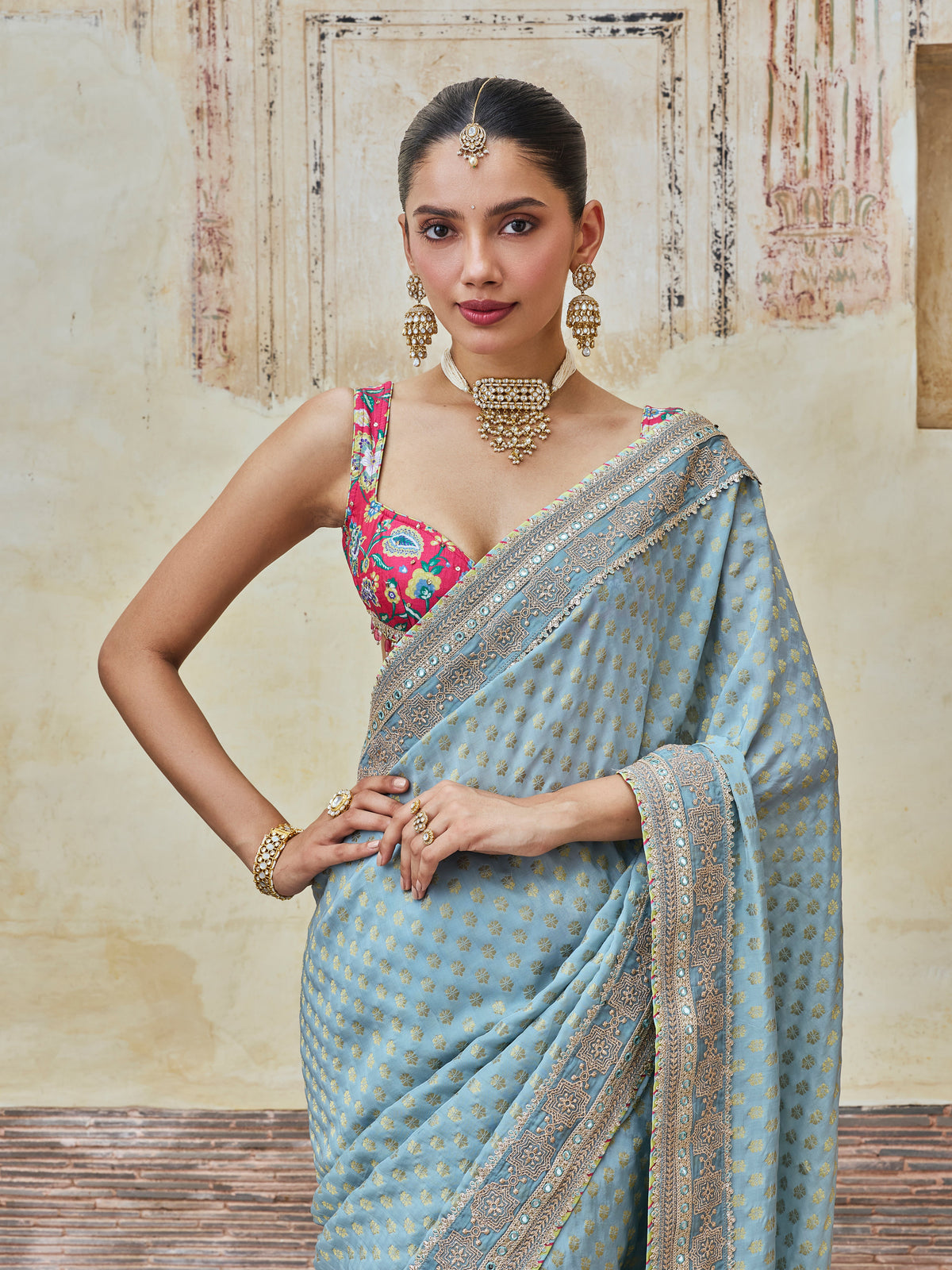 Sanjali Banarasi Blue Saree with Raw Silk Blouse