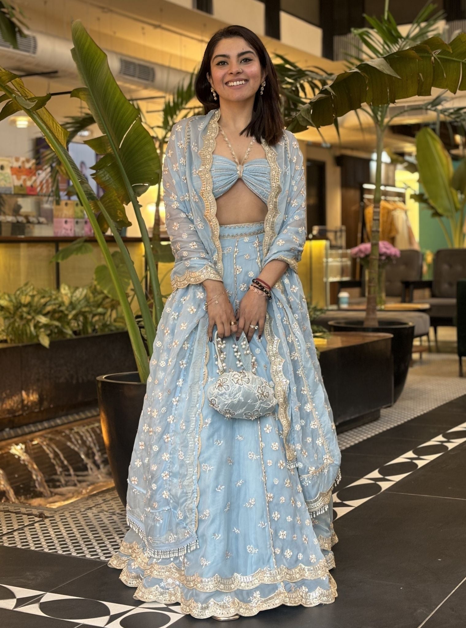 Mulmul Organza Paola Light Blue Dupatta