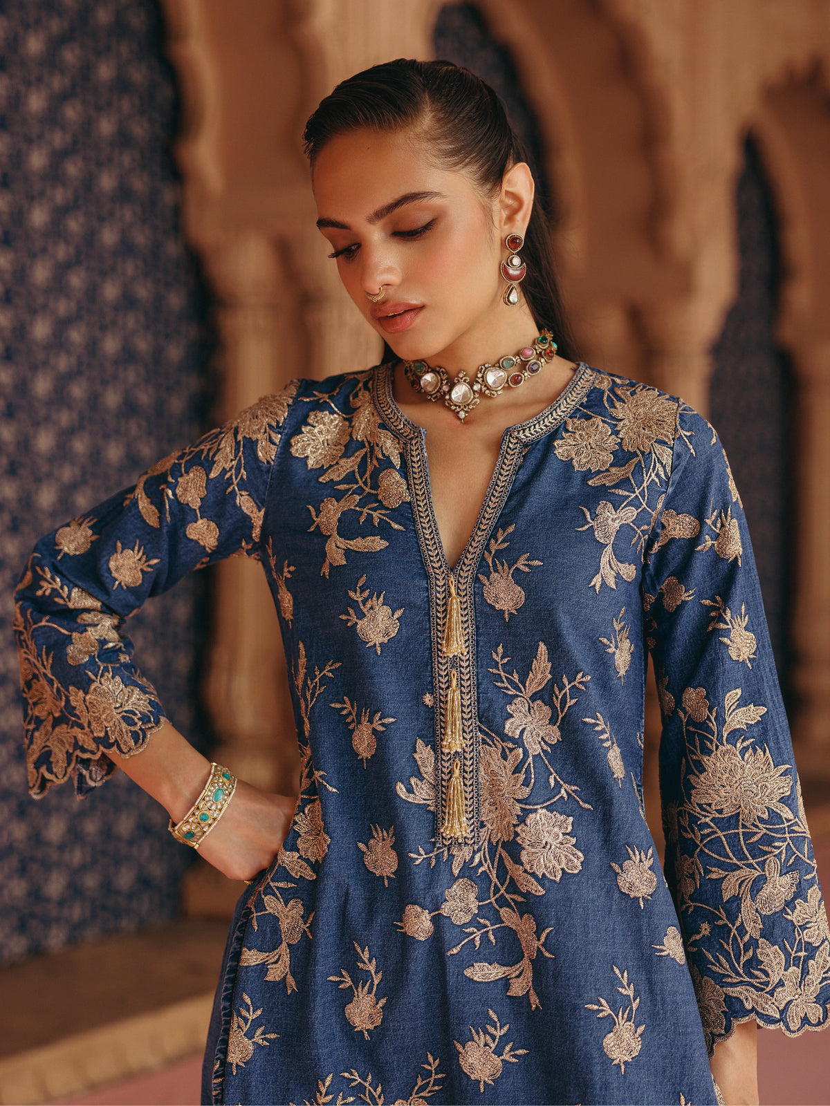 Reet Denim Long Kurta Set