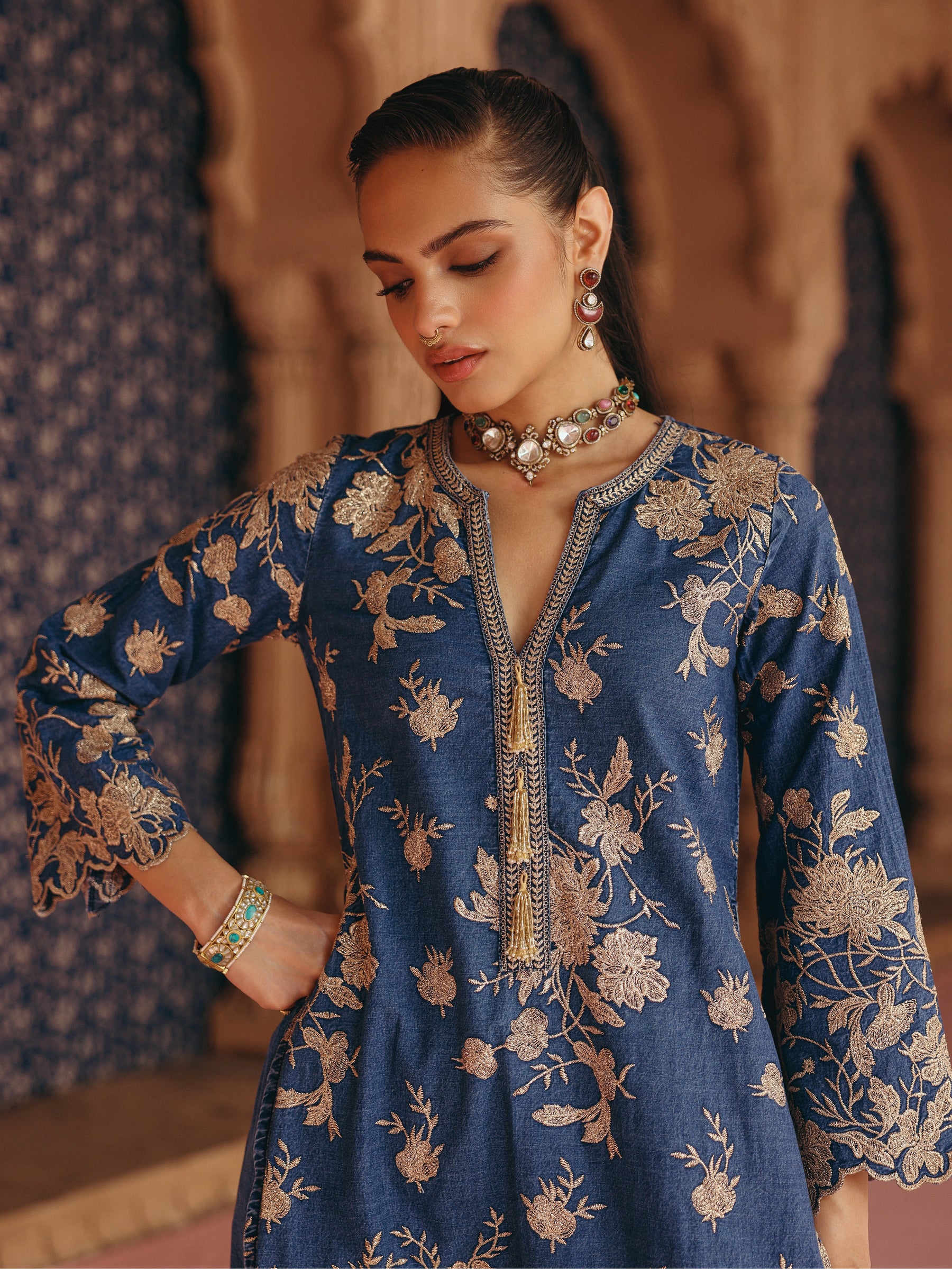 Reet Denim Long Kurta Set