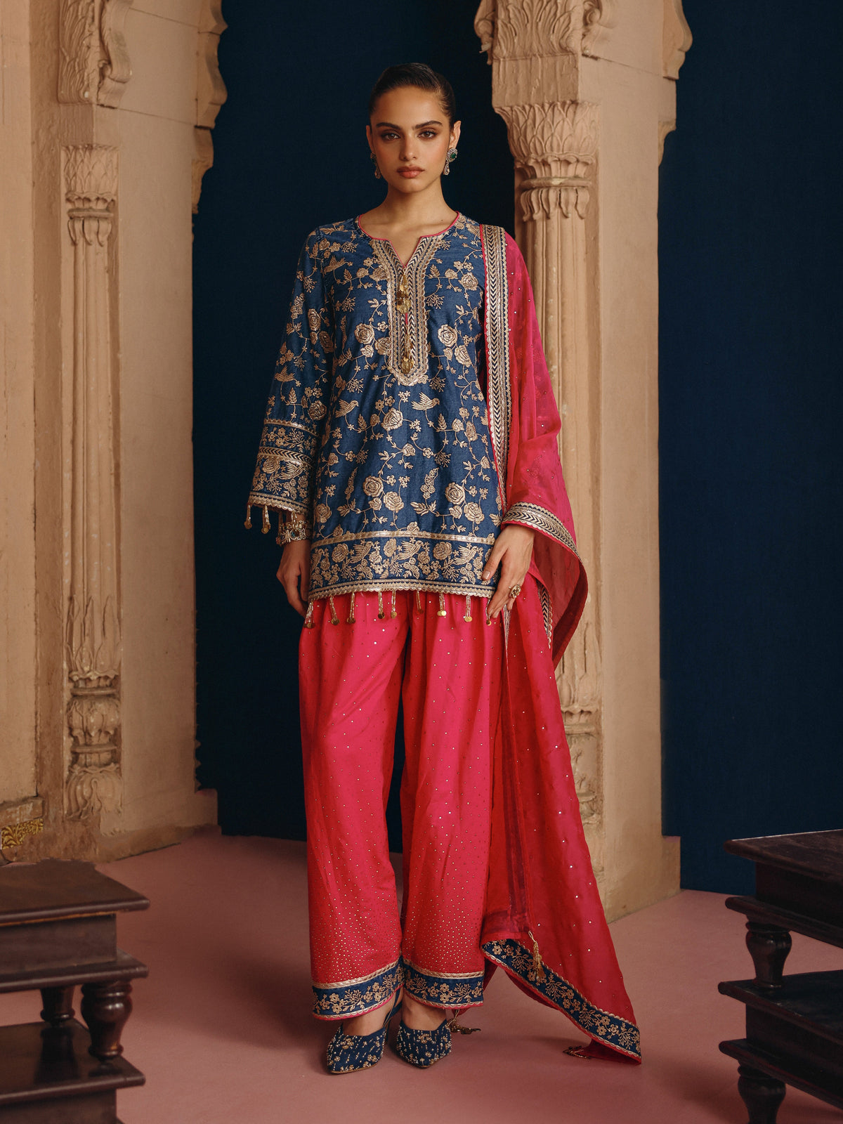 Luni Denim Kurta with Fuchsia Salwar
