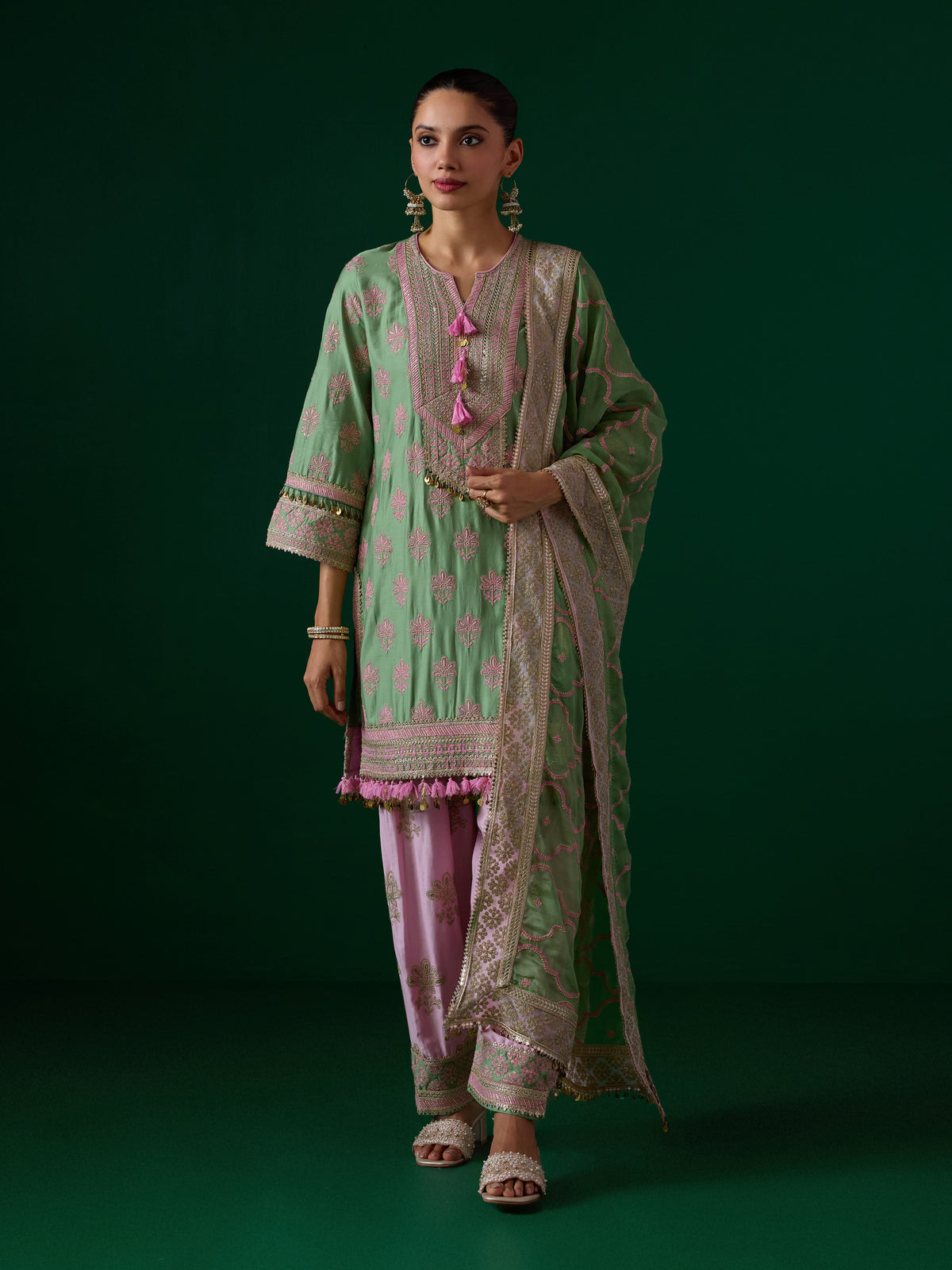Lani Pima Satin Green Kurta Set