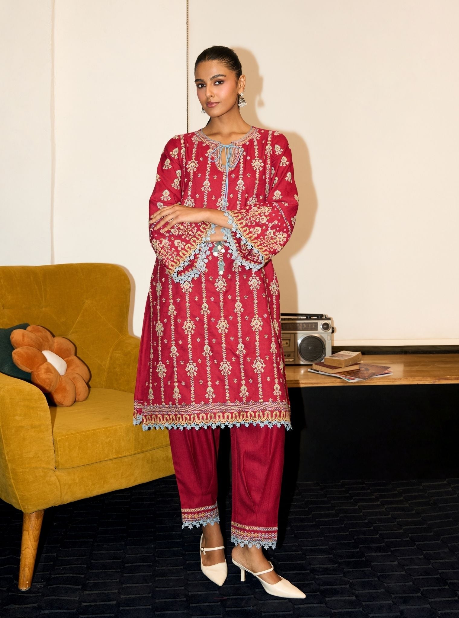 Celia Wool Wine Kurta Set