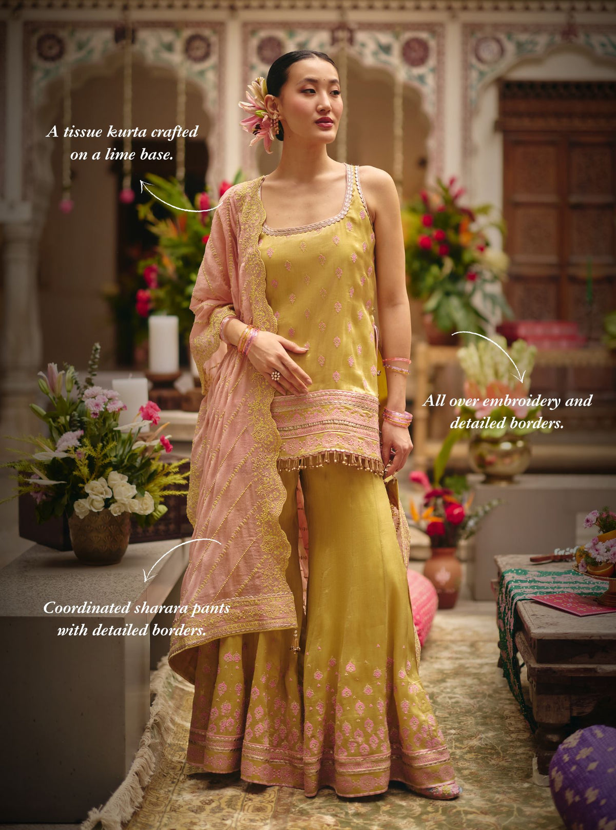 Jugal Bemberg Giraffe Lime Kurta with Sharara