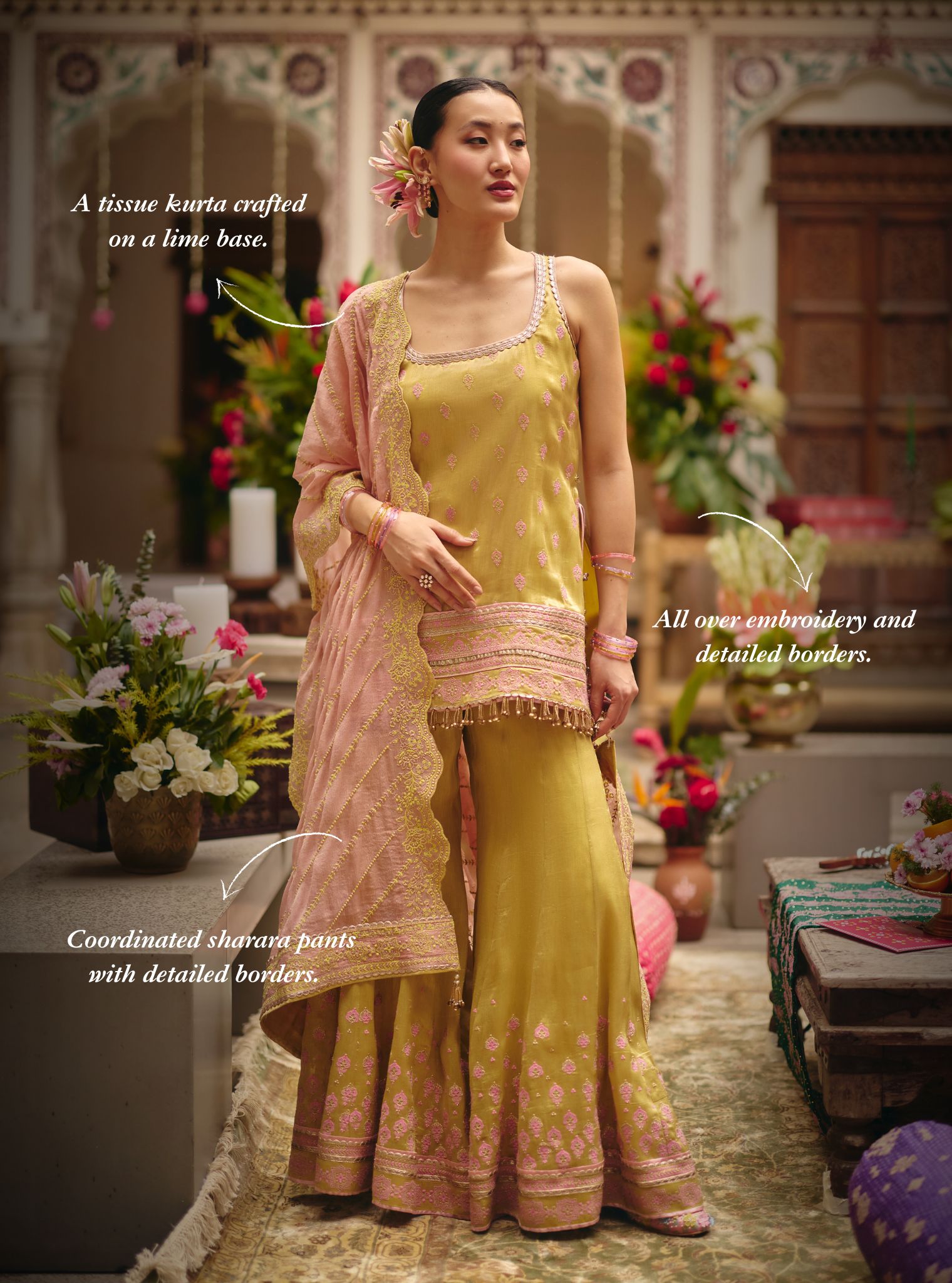 Jugal Bemberg Giraffe Lime Kurta with Sharara