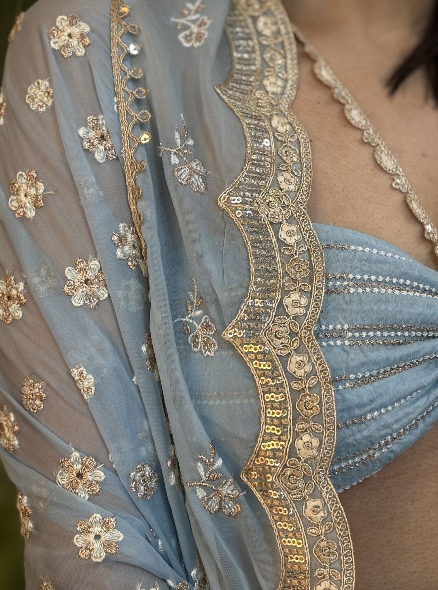 Mulmul Organza Paola Light Blue Dupatta