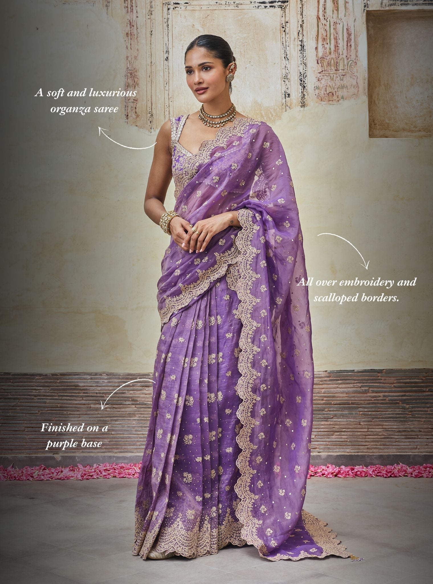 Adiva Lurex Organza Purple Pre-draped Saree