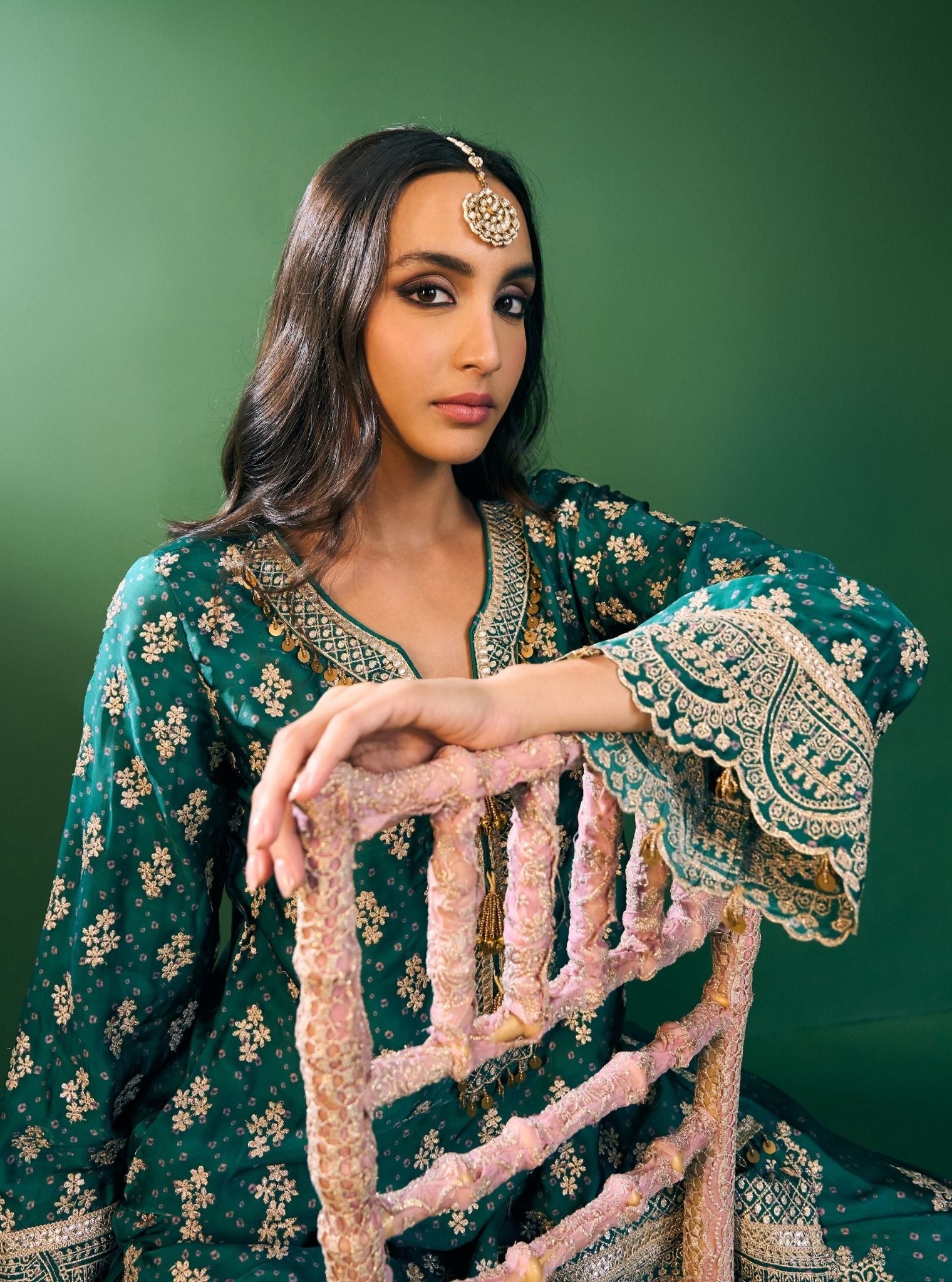 Elira Cupro Satin Emerald Green Kurta Set