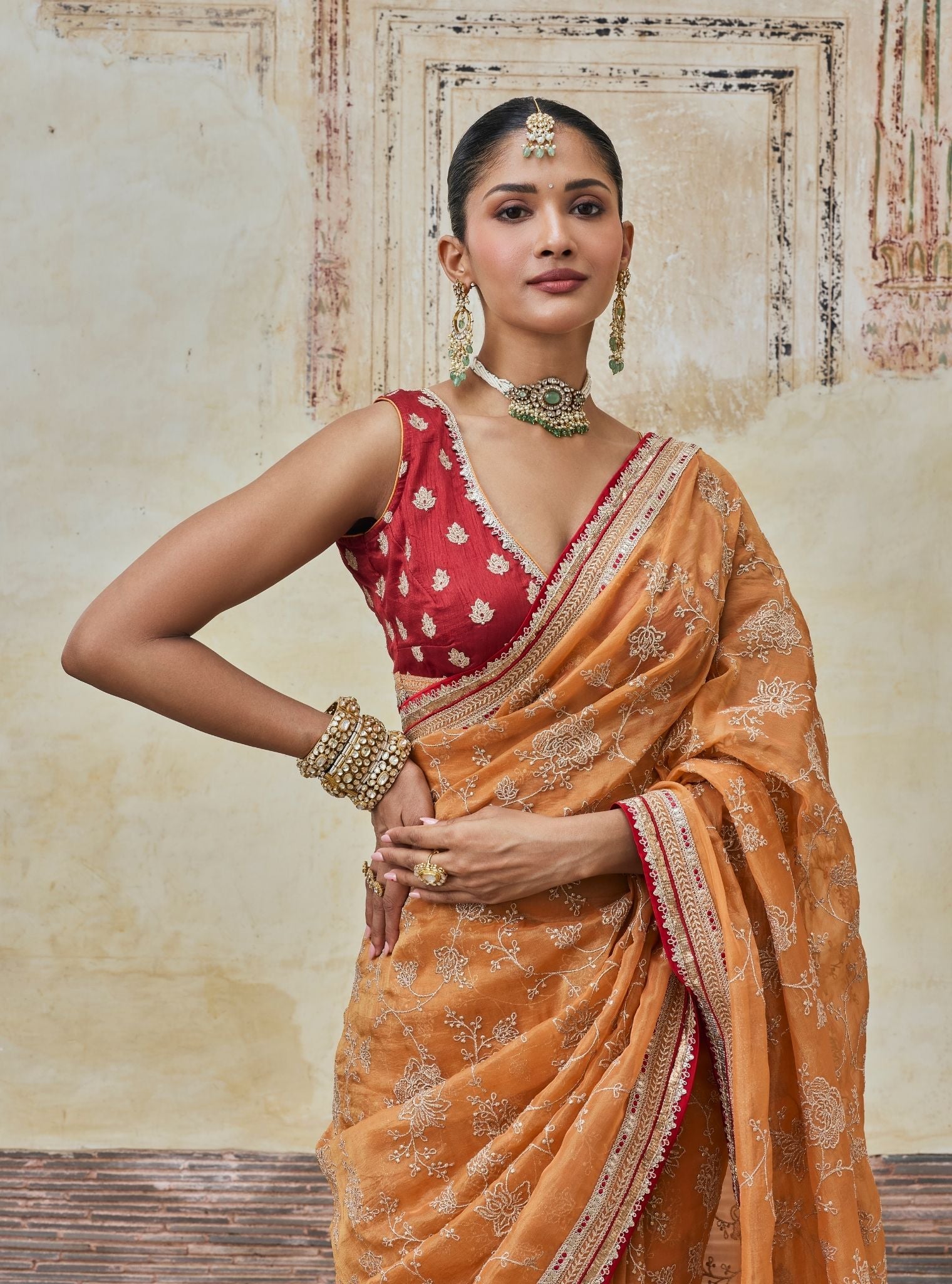 Parthi Lurex Organza Orange Saree with Raw Silk Blouse