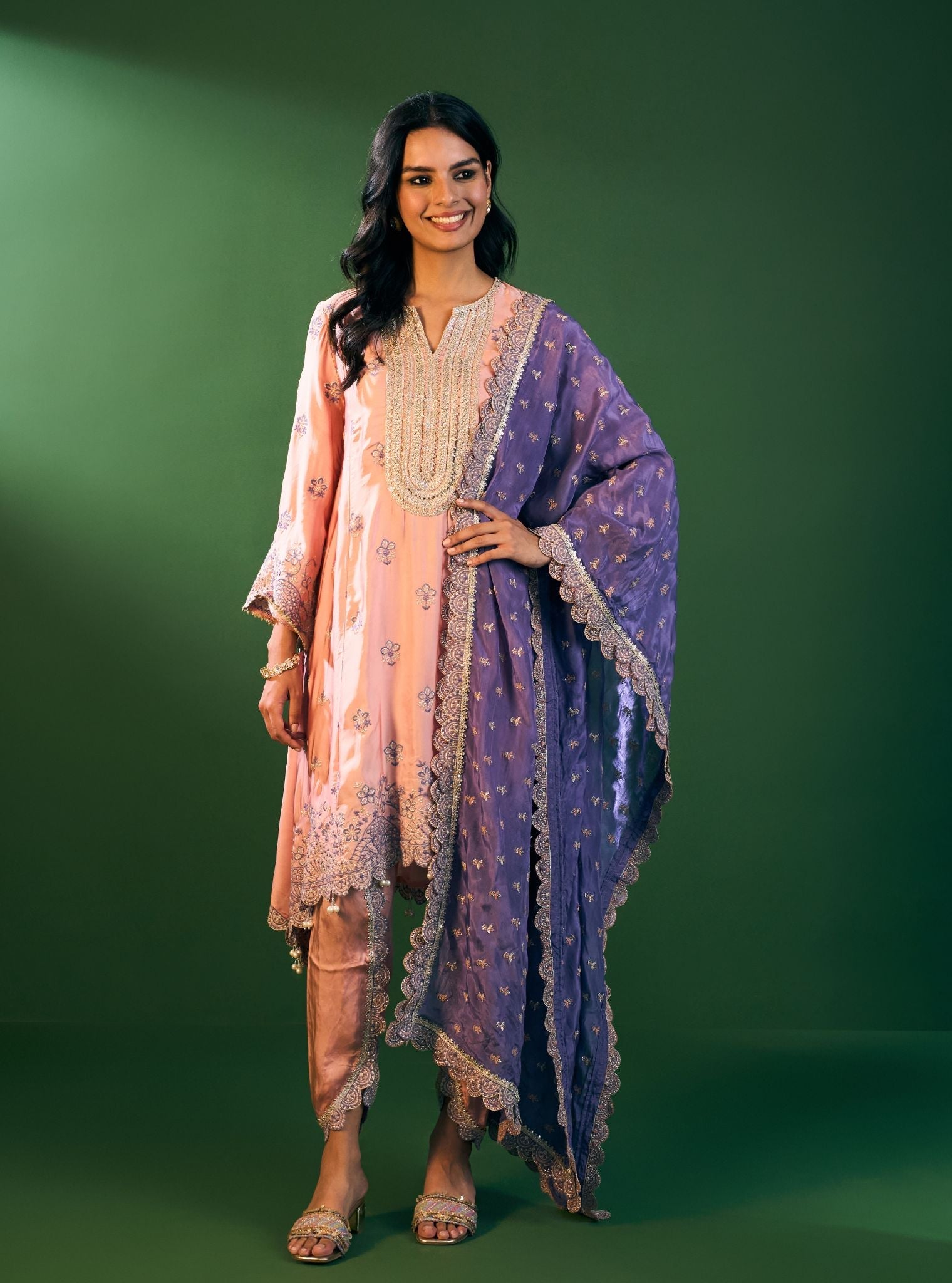 Angana Cupro Satin Pink Kurta Set