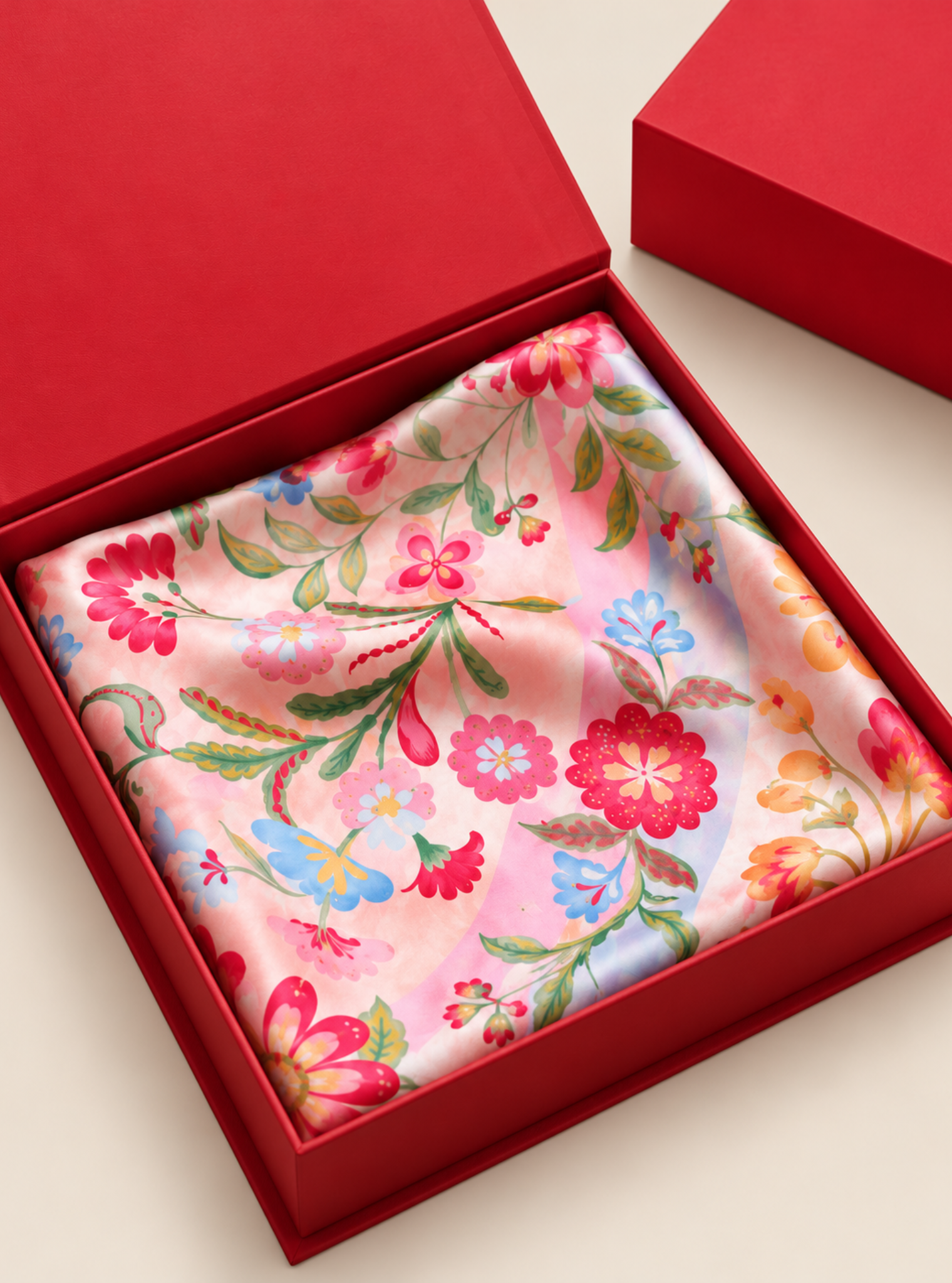 Aurore Cupro Satin Printed Pink Scarf