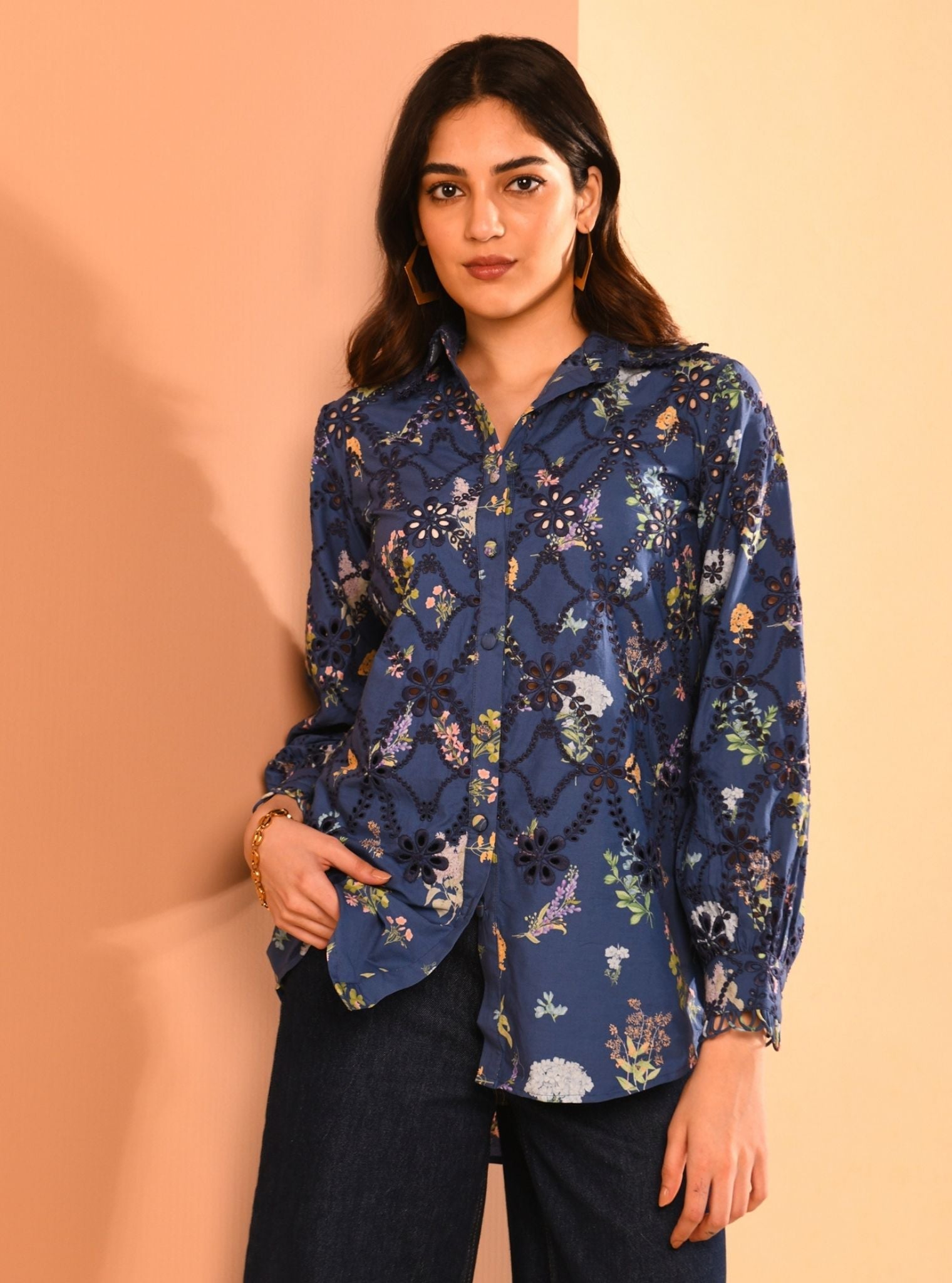 Jem Iconic Cotton Printed Navy Shirt