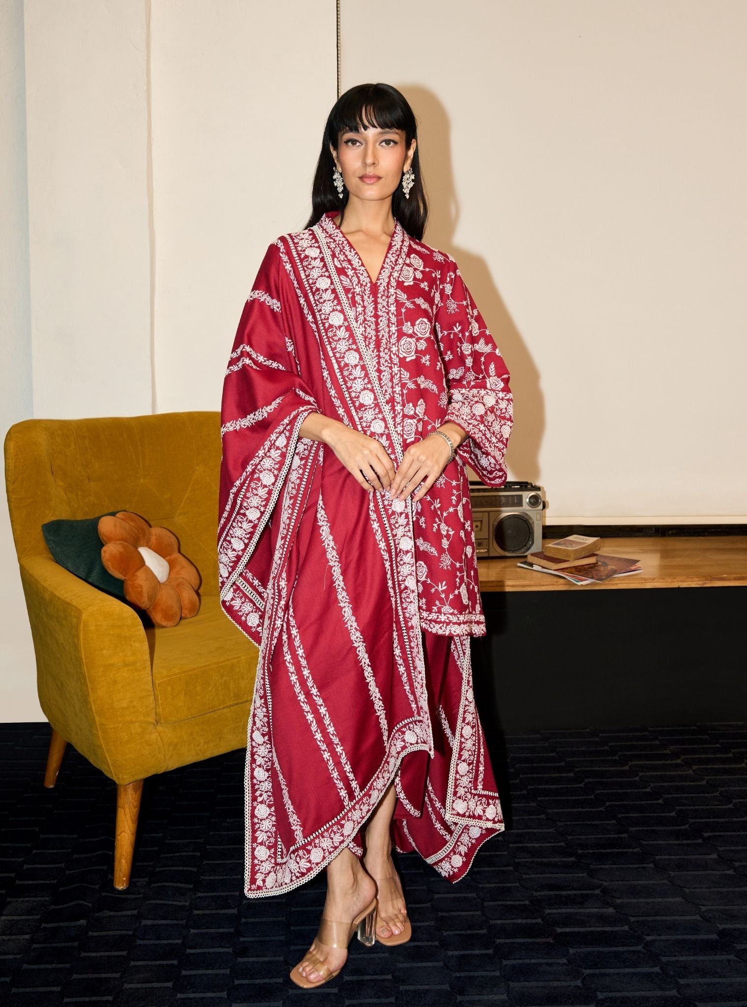 Greta Wool Wine Kurta Set