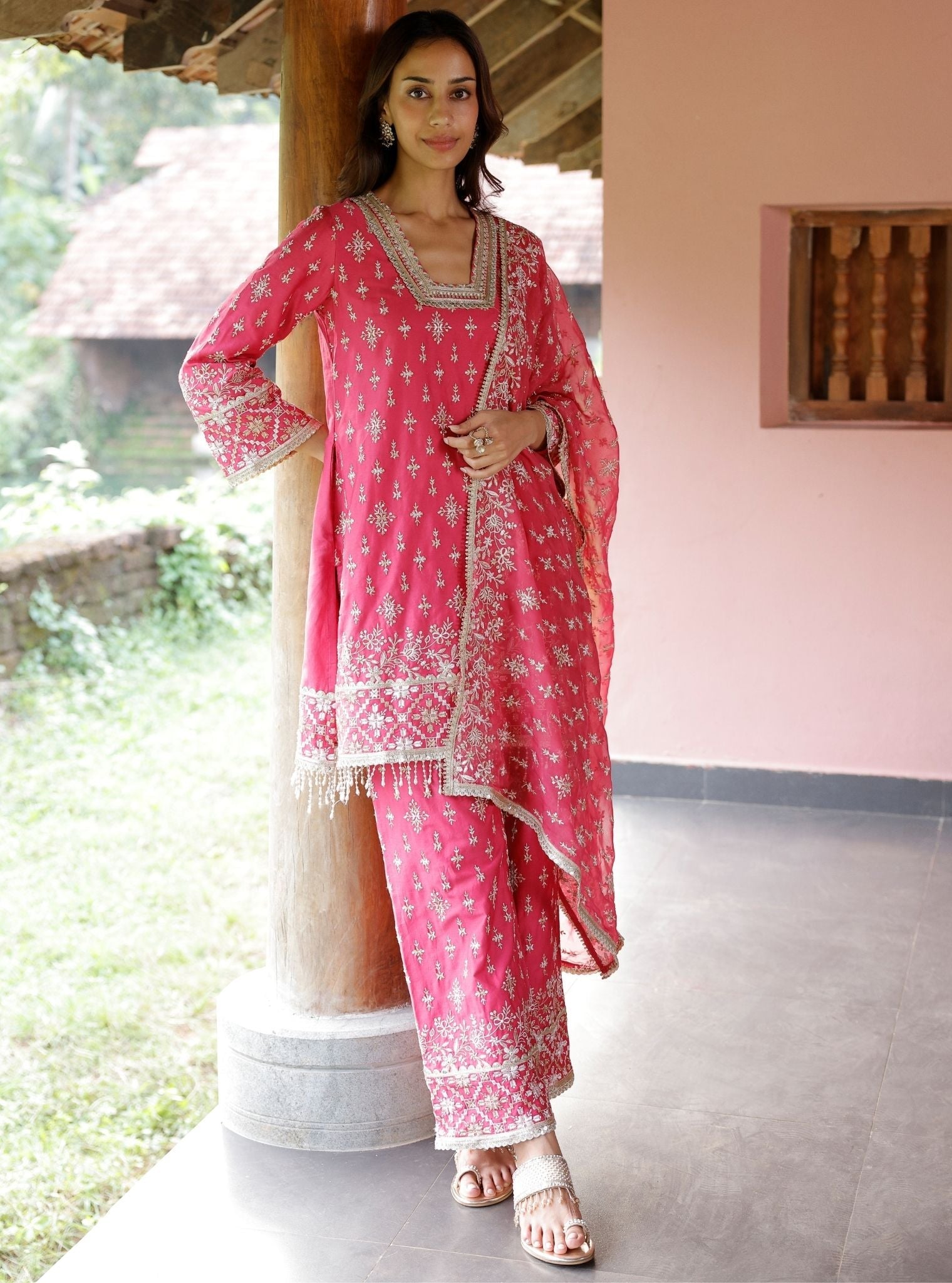 Mulmul Organza Kalander Fuschia Dupatta