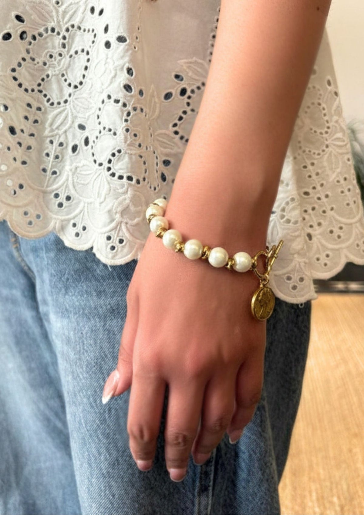 Pearl Knot Coin Bracelet