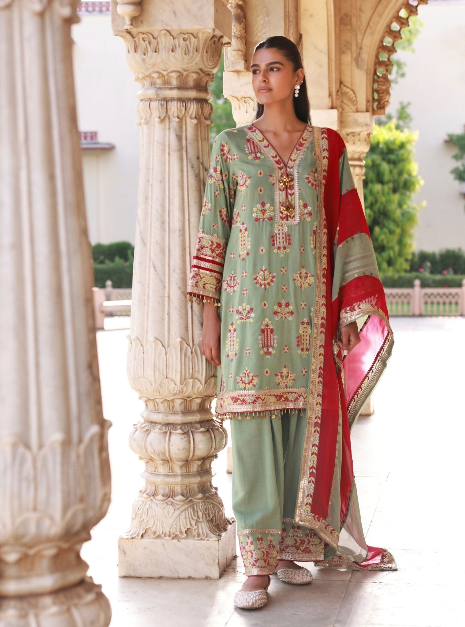Mulmul Organza Noreya Sage Green Dupatta
