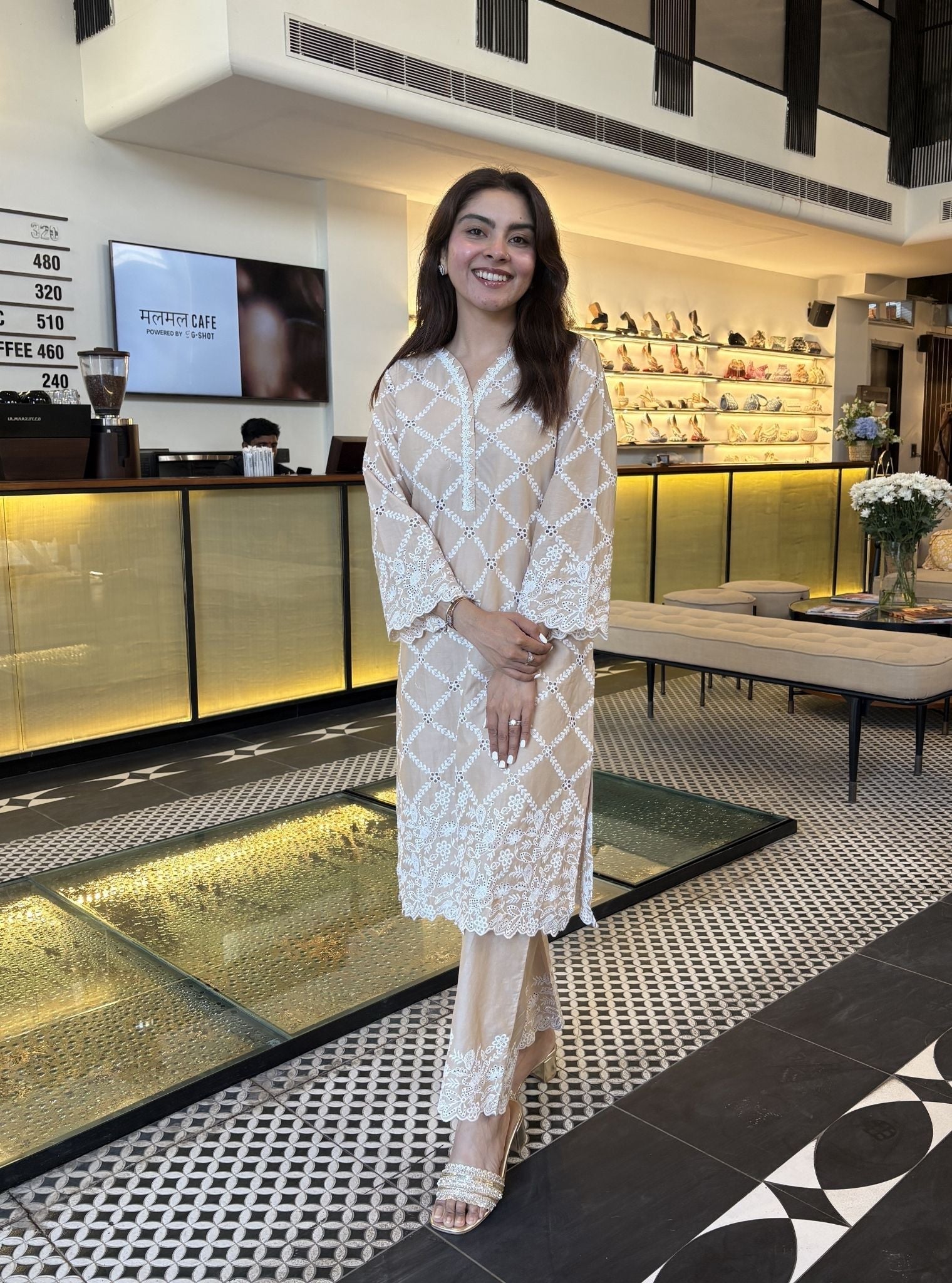 Eesvari Supima Cotton Beige Kurta Set