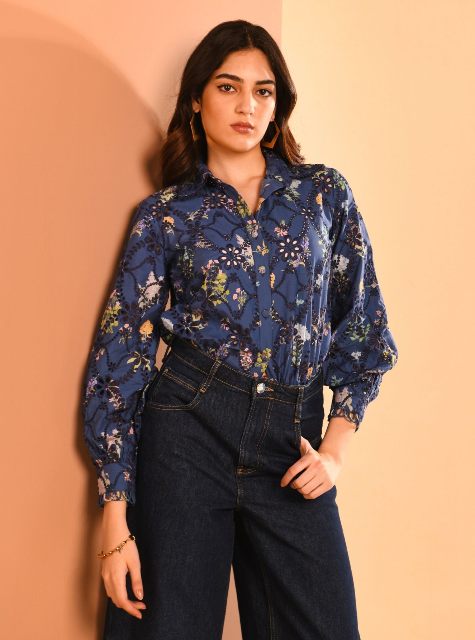 Jem Iconic Cotton Printed Navy Shirt