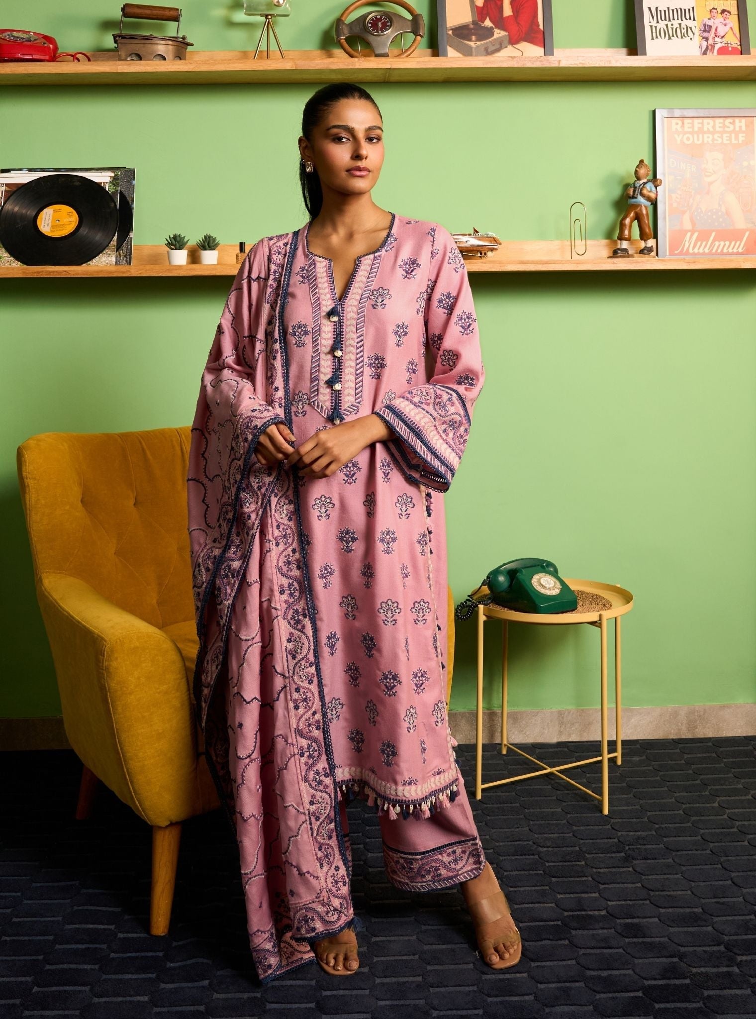 Ophel Wool Pink Kurta Set