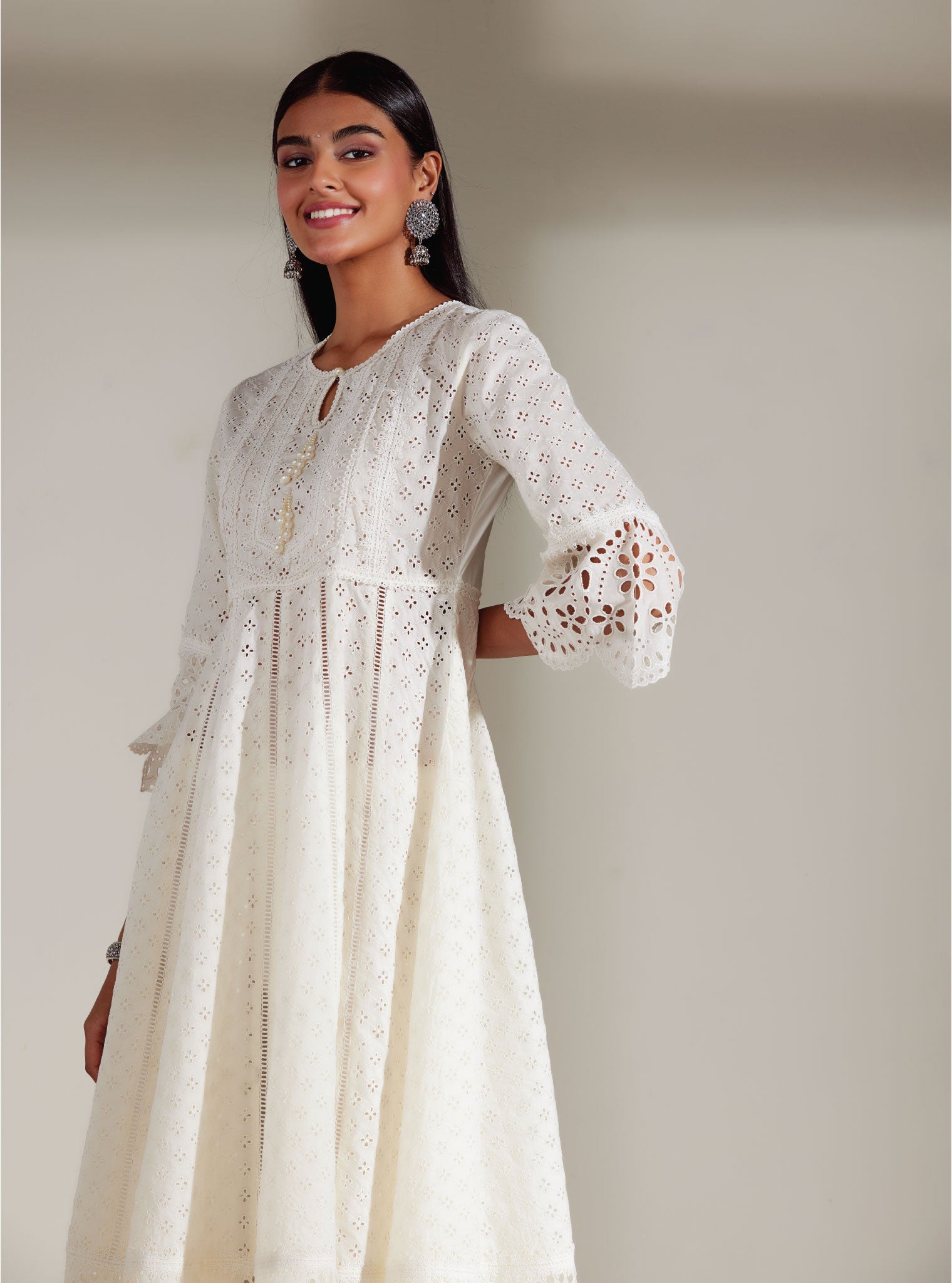Mulmul Supima Cotton Arris White Anarkali  Kurta