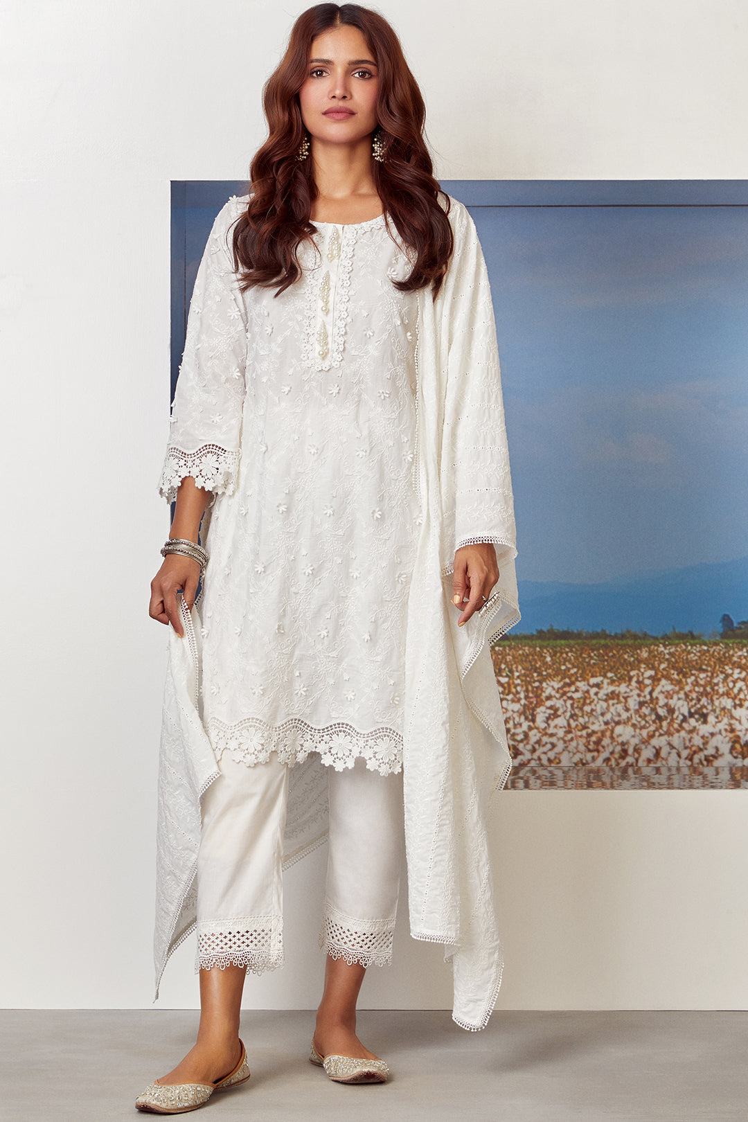 Mulmul Supima Cotton Capella White Dupatta