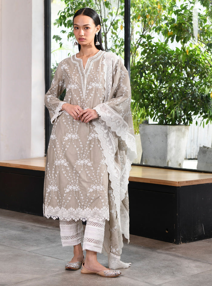 Mulmul Supima Cotton Cindy Kurta Grey