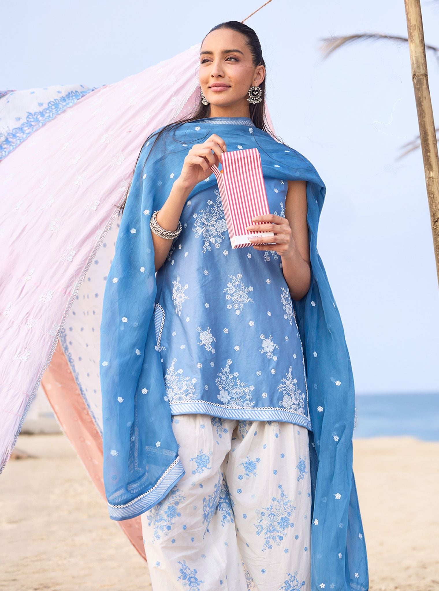 Liva Supima Cotton Steel Blue Kurta With Farshi Salwar