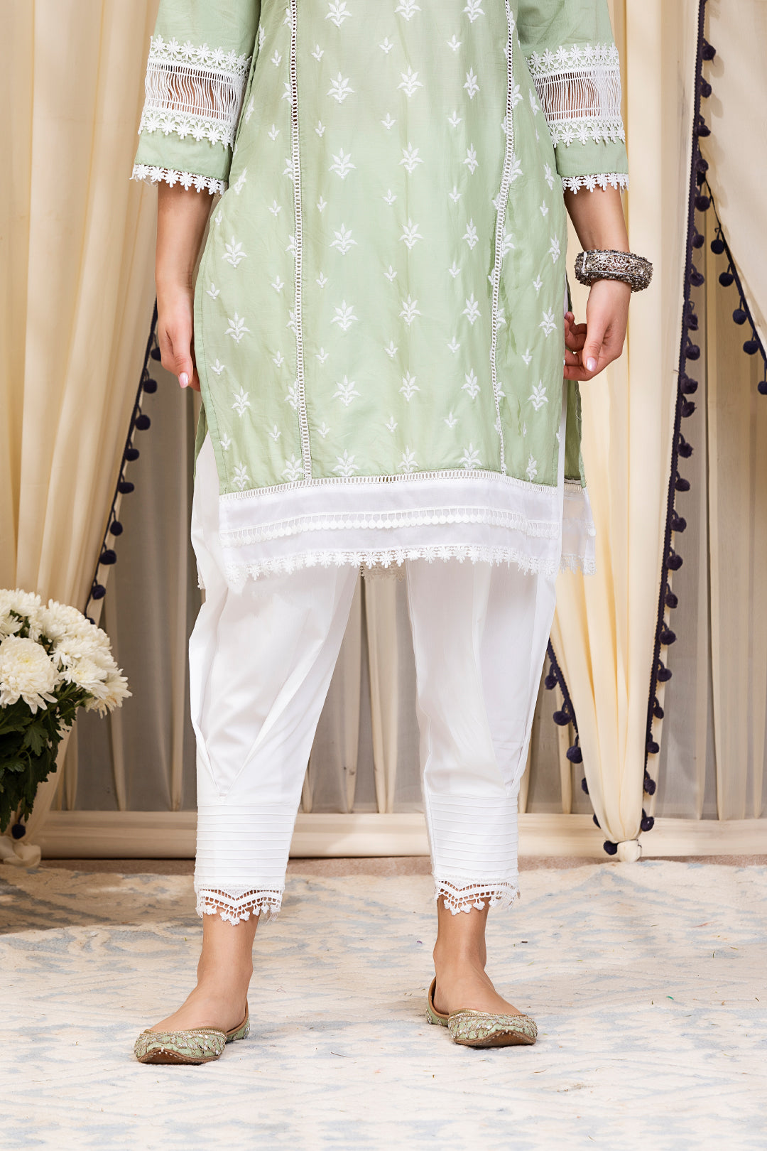 Front Pleated Silk Pyajama