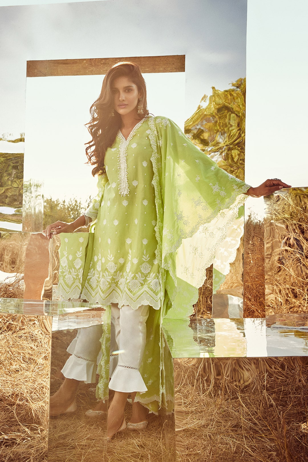 Gardencress Supima Cotton Lime Green Kurta Set