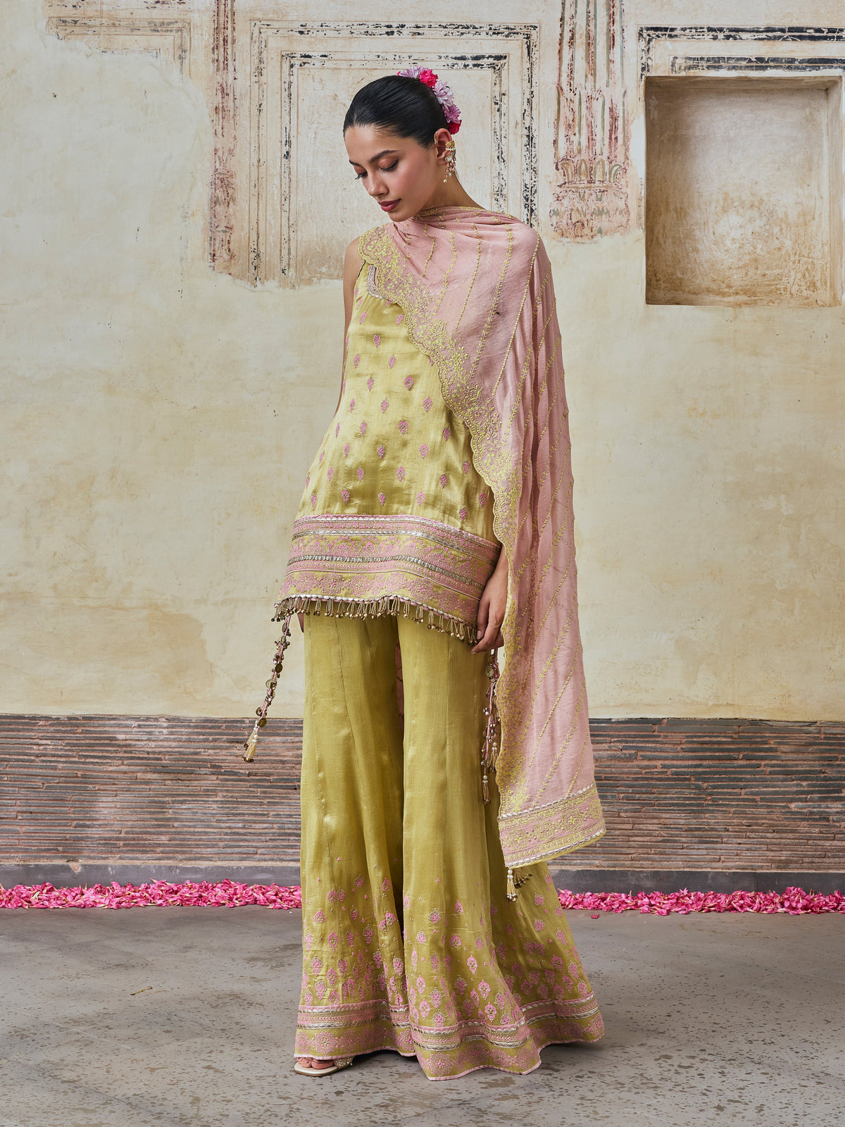 Jugal Bemberg Giraffe Lime Kurta with Sharara