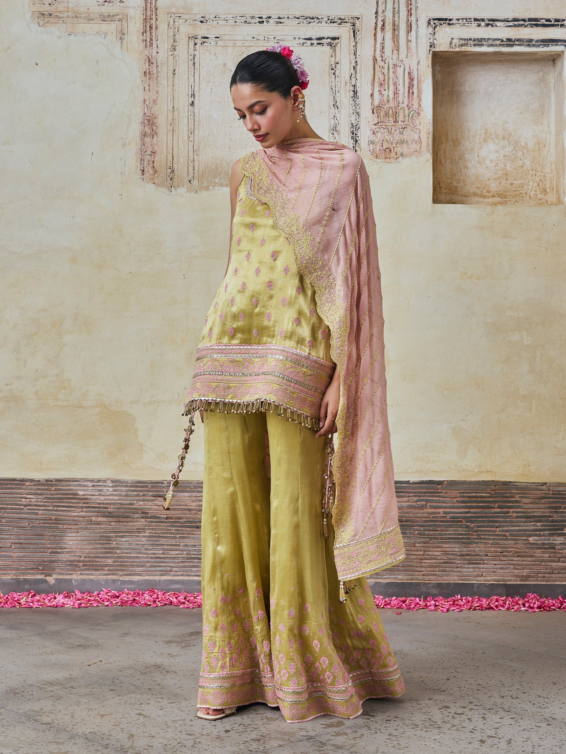 Jugal Bemberg Giraffe Lime Kurta with Sharara