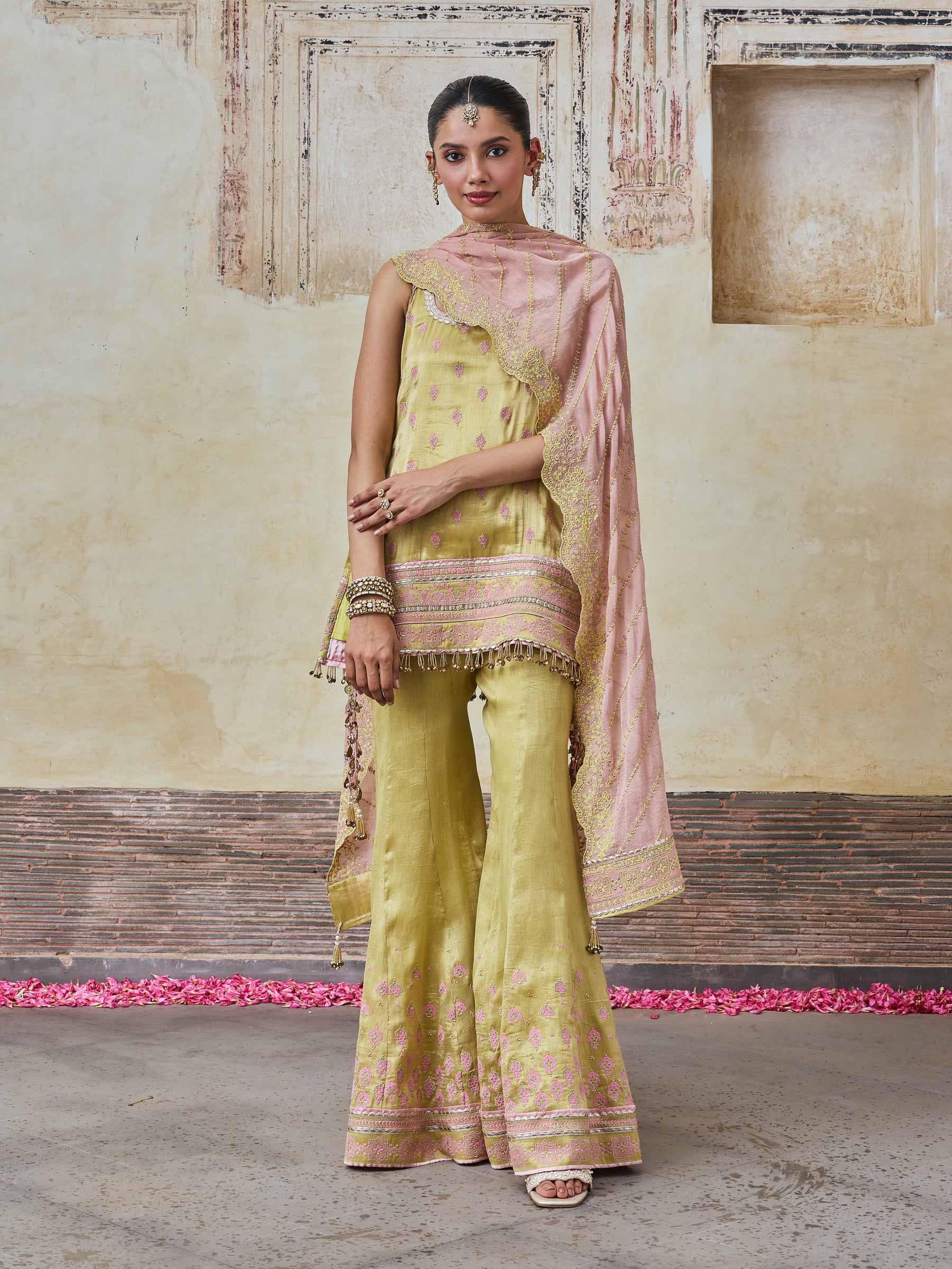 Jugal Bemberg Giraffe Lime Kurta with Sharara
