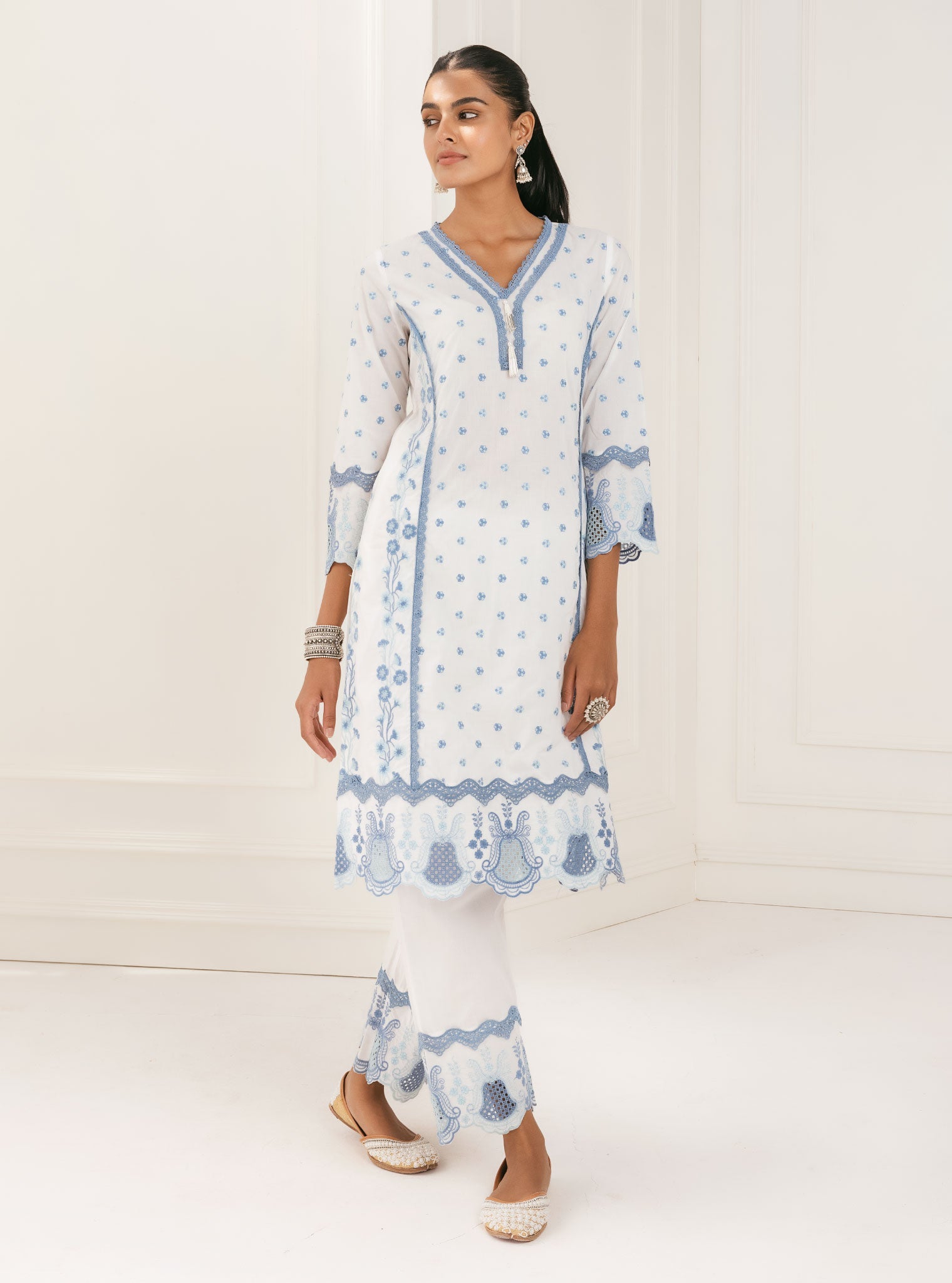 Mulmul Supima Cotton Kalsi White Kurta