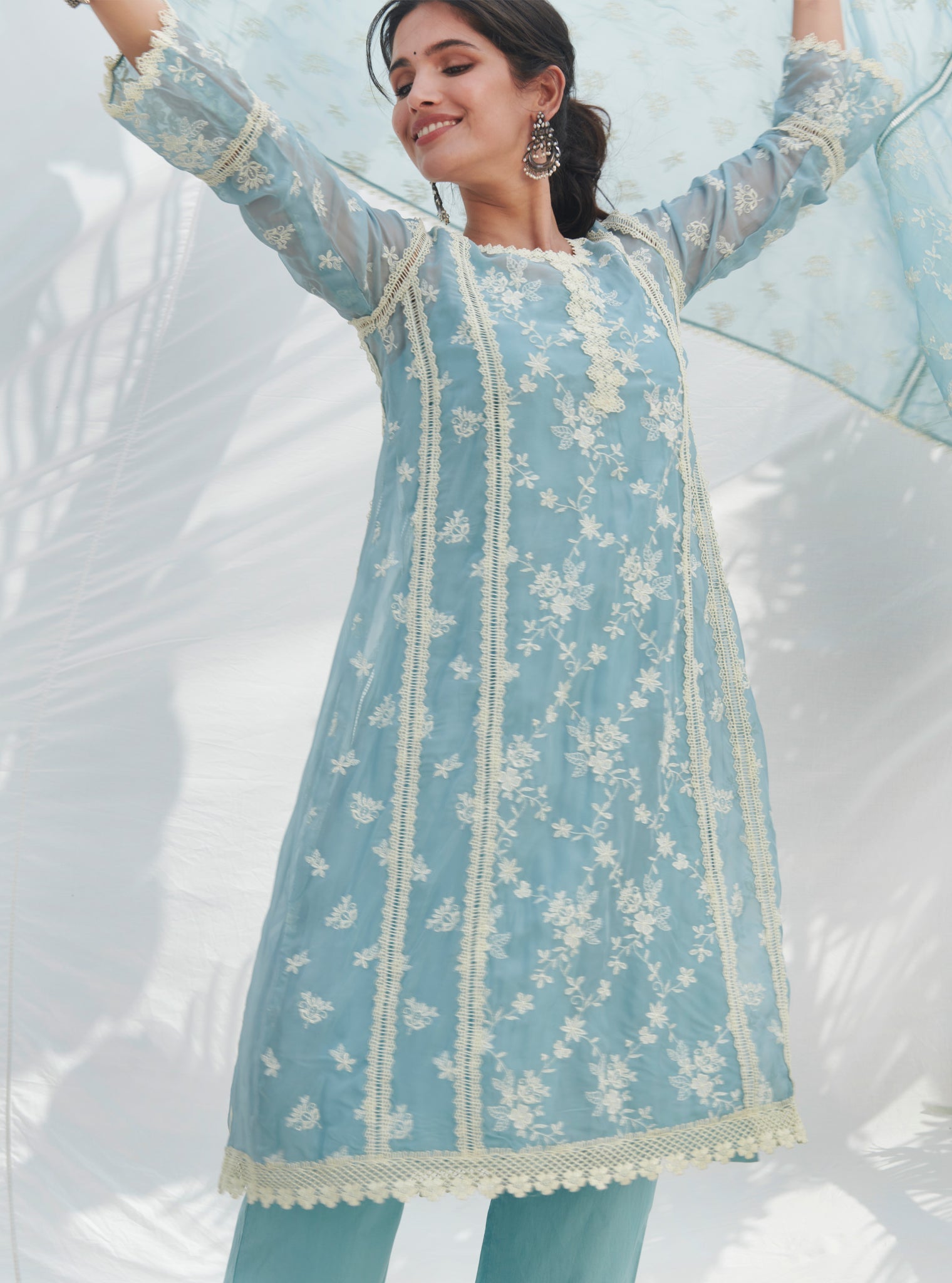 Mulmul Supima Cotton Canca Blue Dupatta
