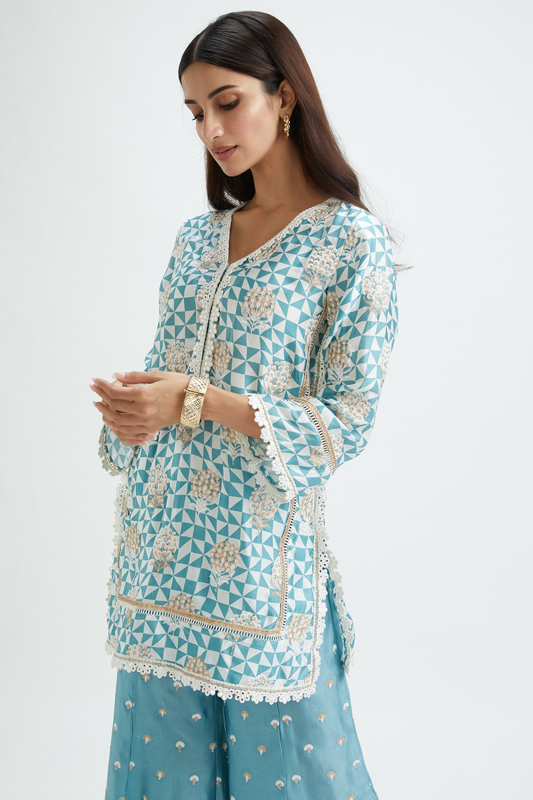 Leyton Cupro Silk Teal Kurta Set