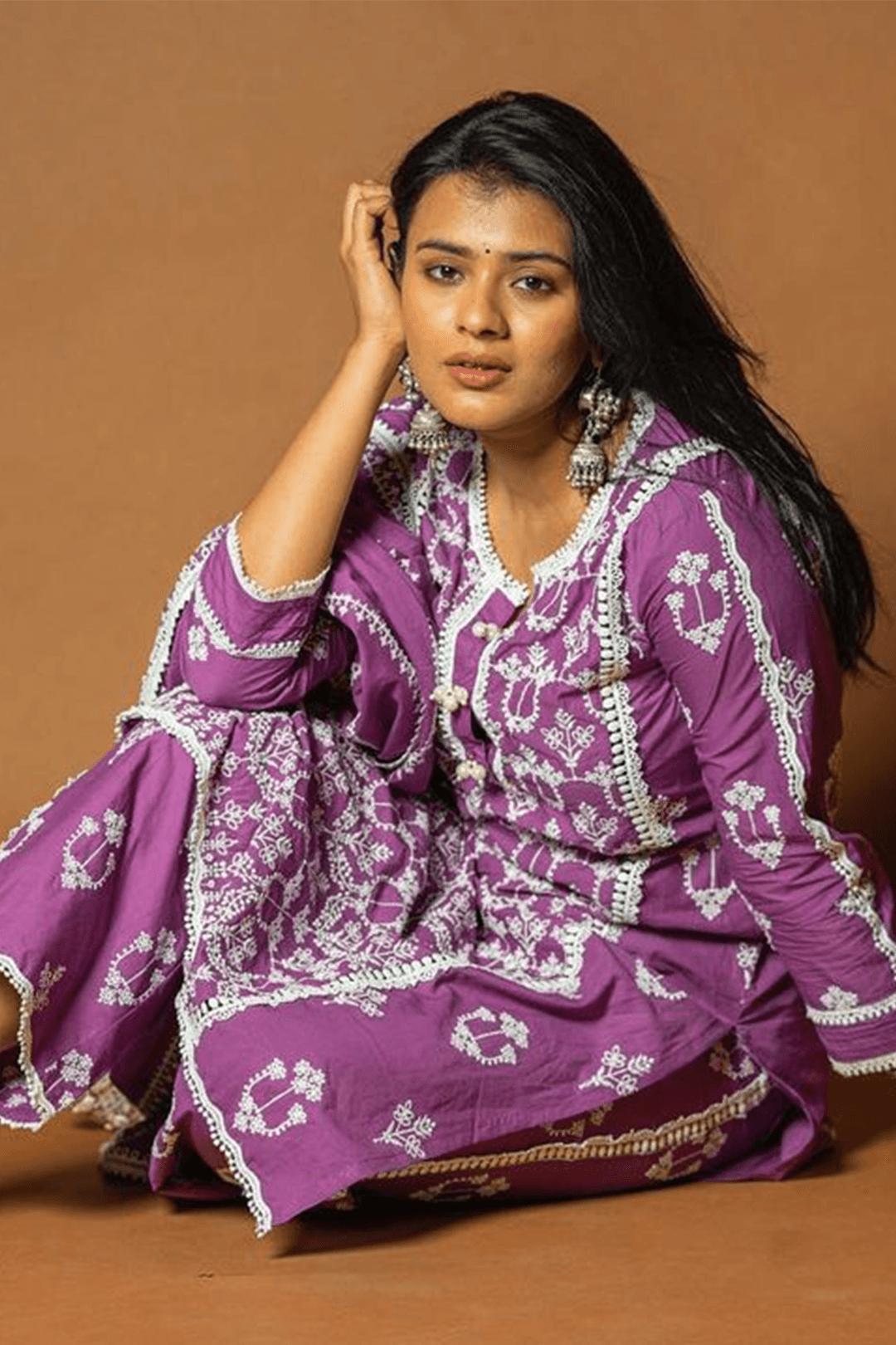 Mulmul Supima Cotton Mae Purple Kurta
