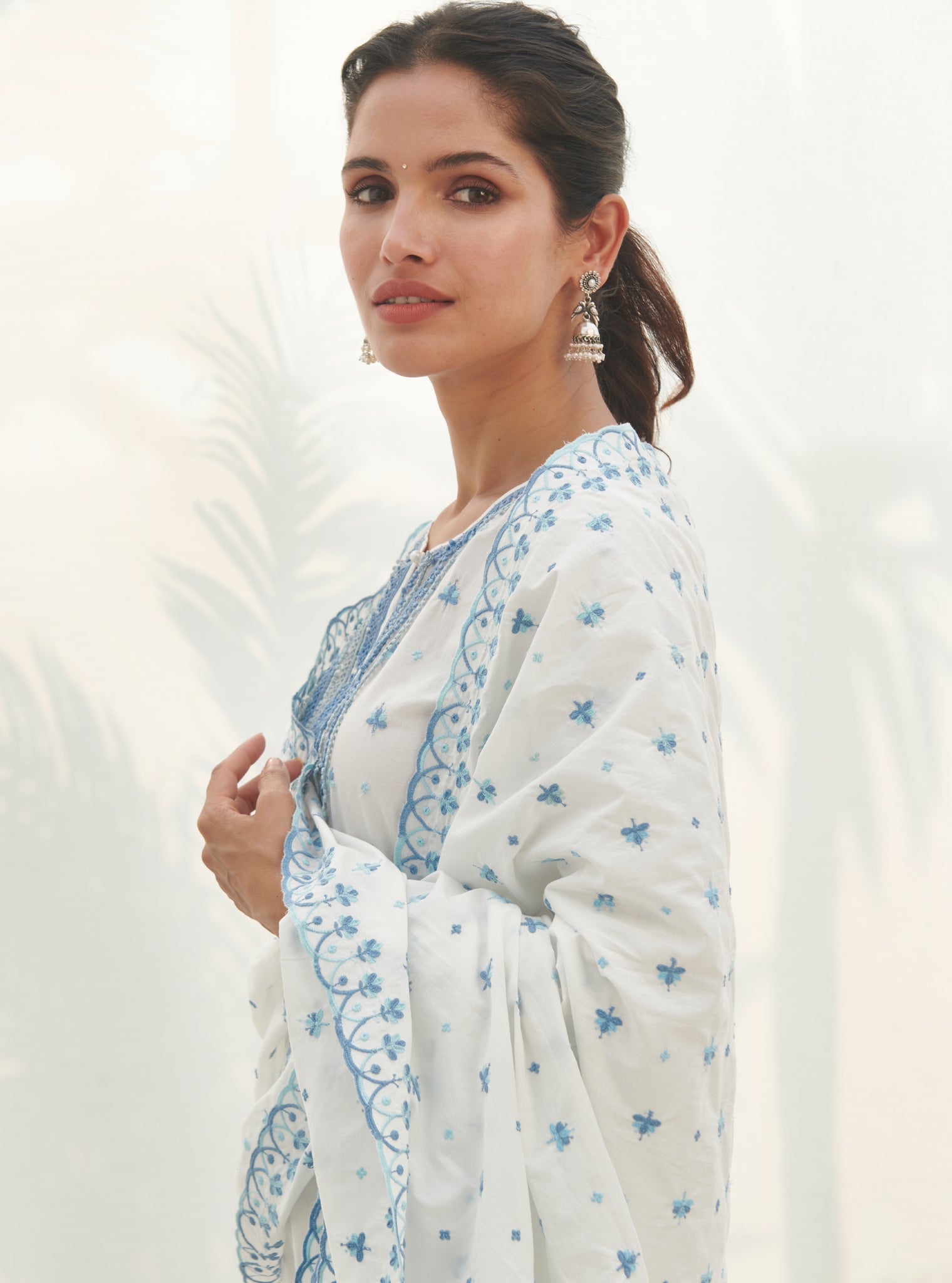 Mulmul Supima Cotton Kankon White Dupatta