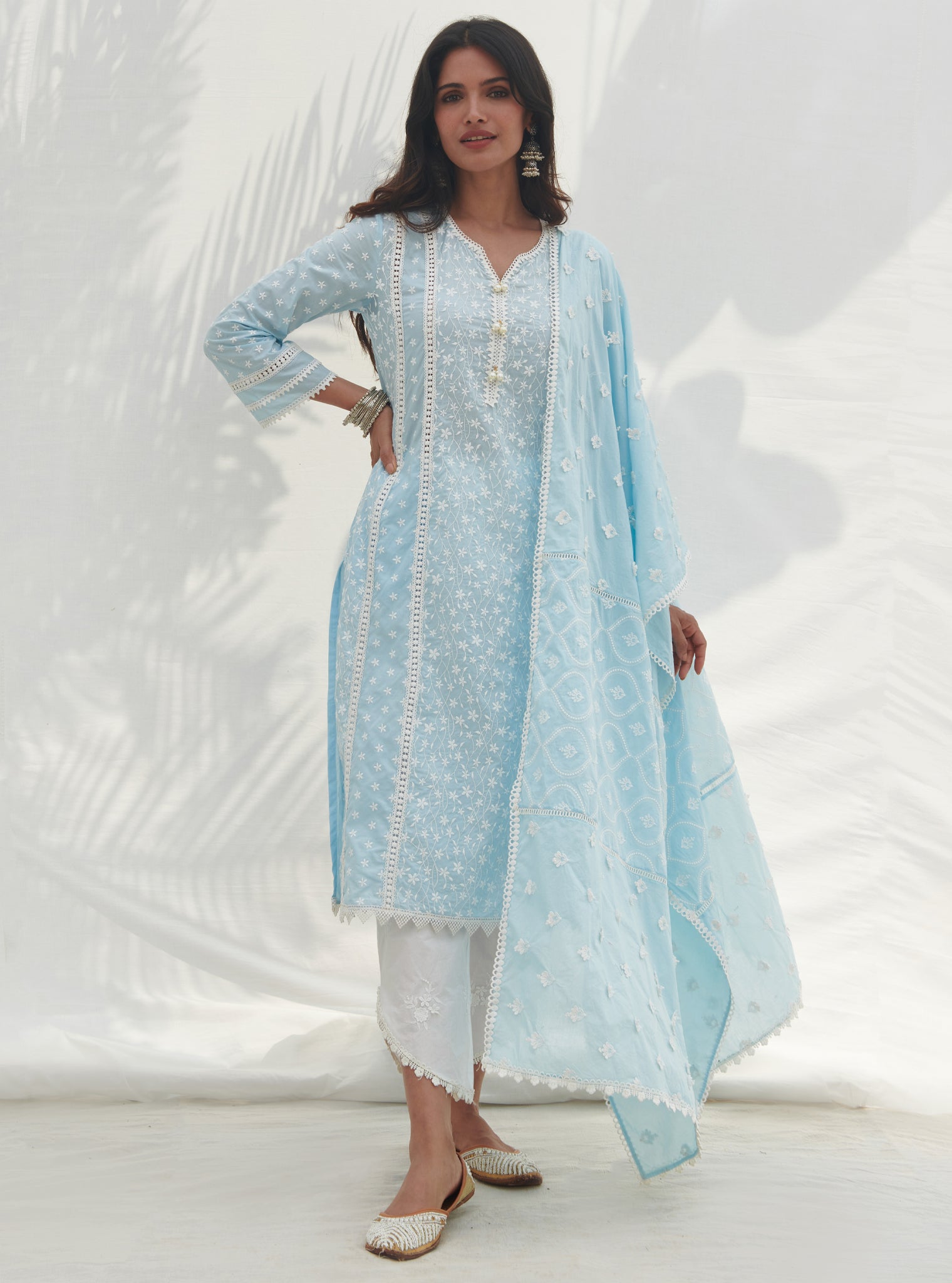 Mulmul Supima Cotton Pilerne Blue Dupatta