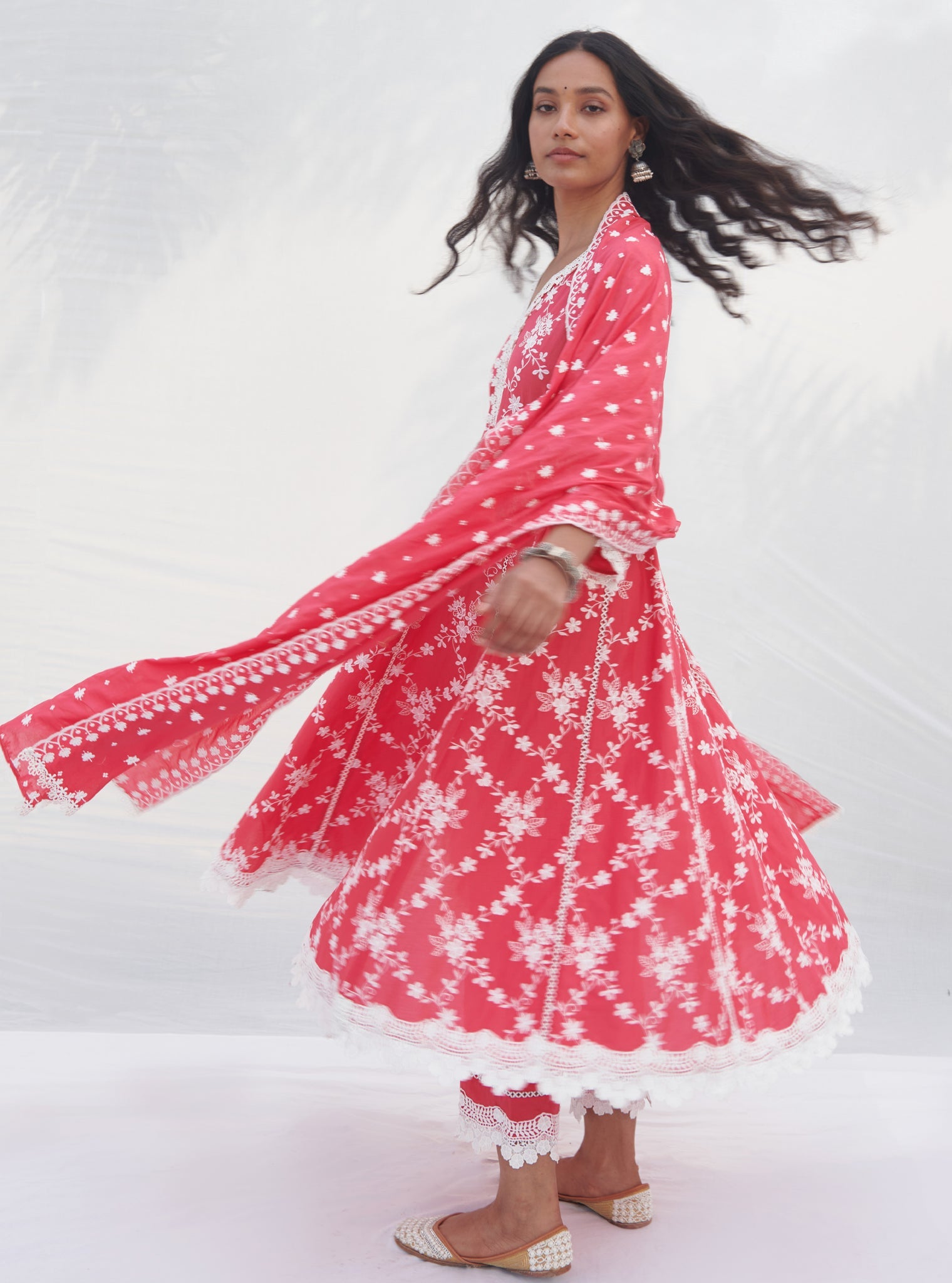 Mulmul Supima Cotton Kankon Red Dupatta