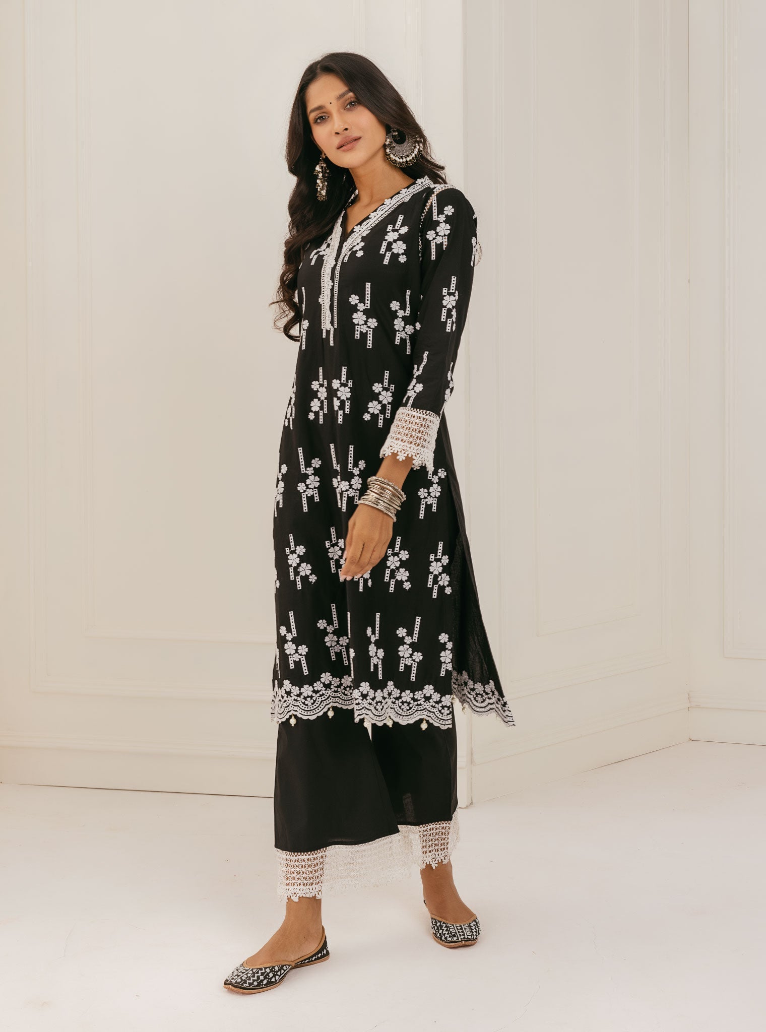 Mulmul Supima Cotton Riwa Black Palazzo