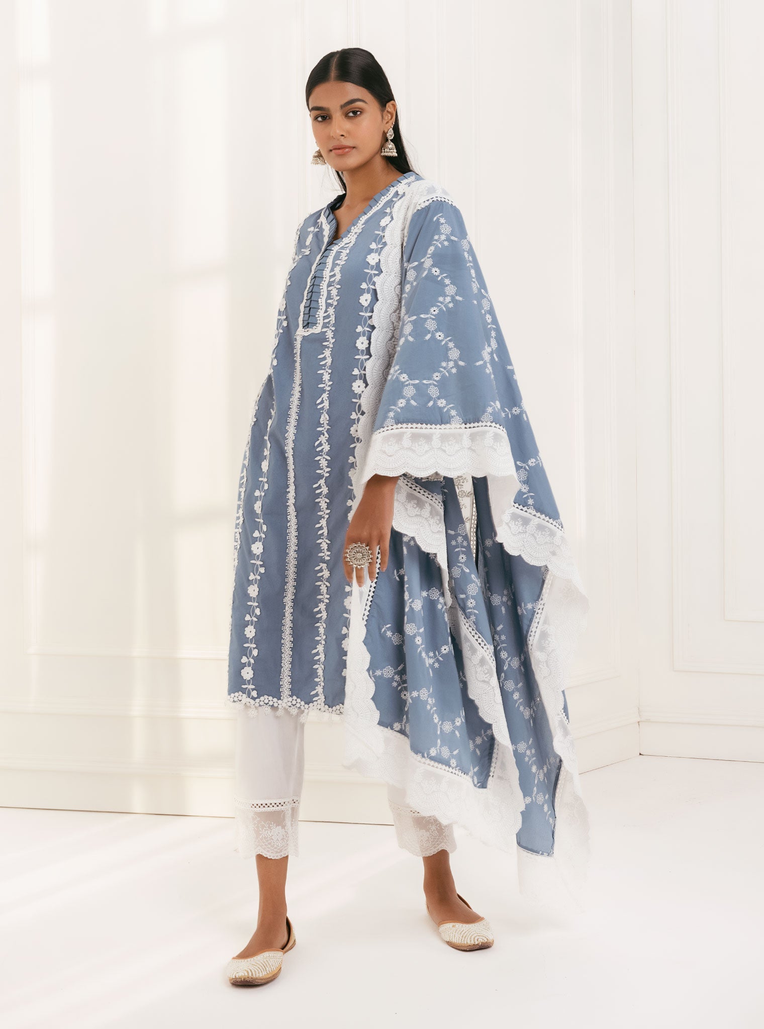 Mulmul Supima Cotton Sainj Blue Kurta