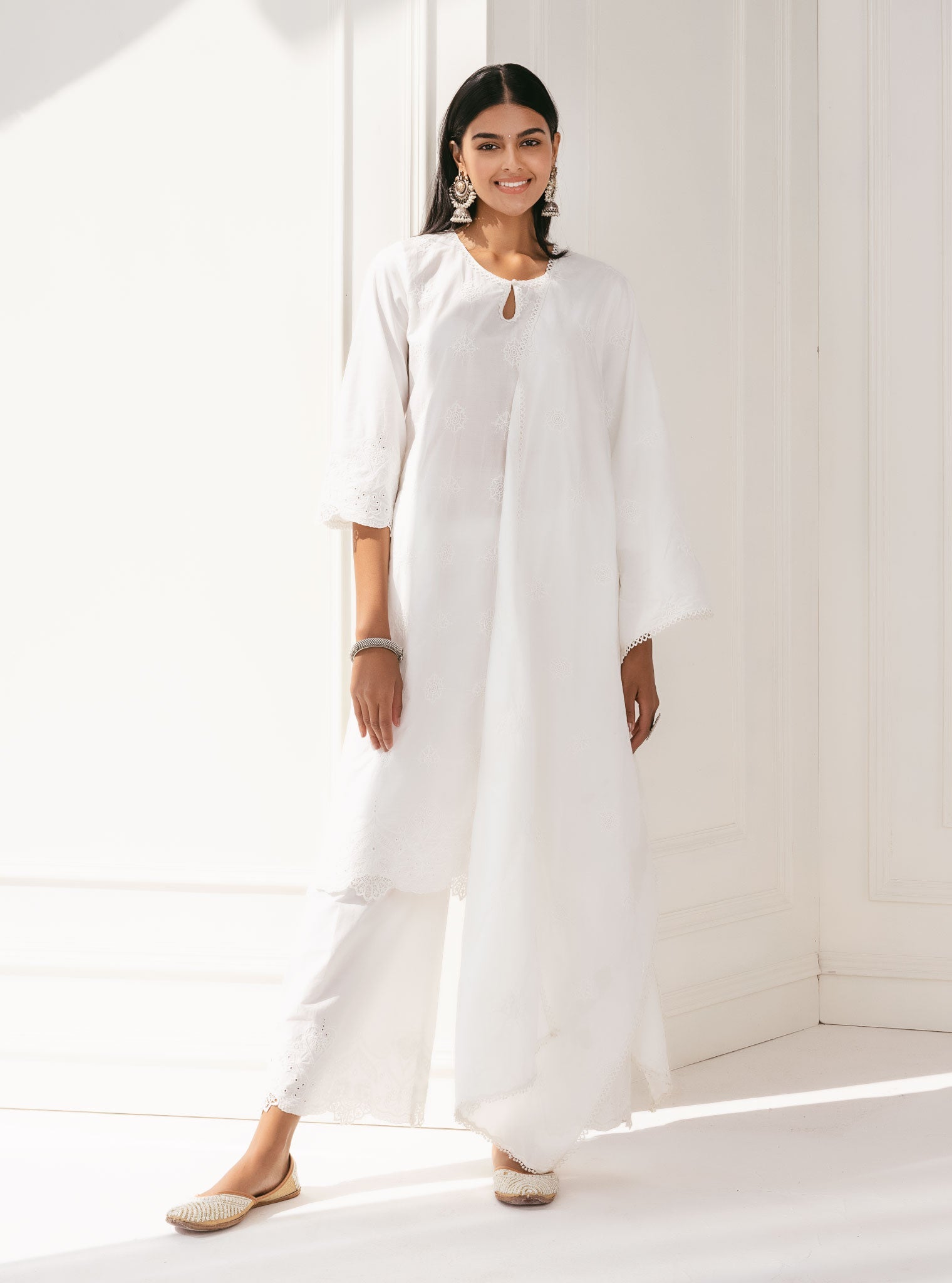 Mulmul Supima Cotton Tia White Palazzo