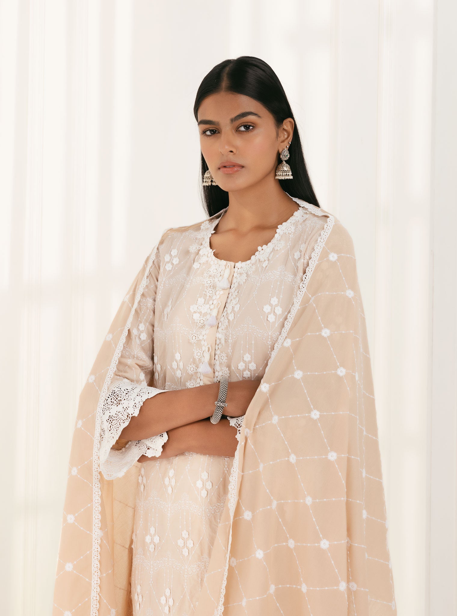 Mulmul Supima Cotton Tirchy Beige Kurta