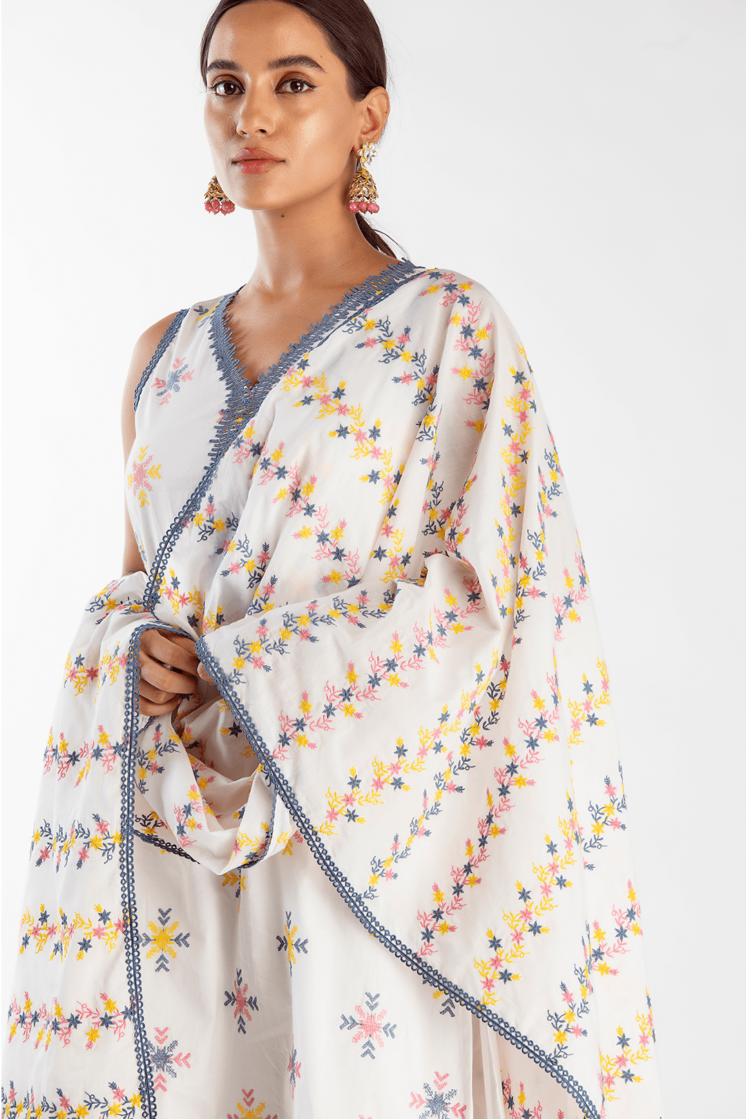 Mulmul Supima Cotton Botanica White Dupatta