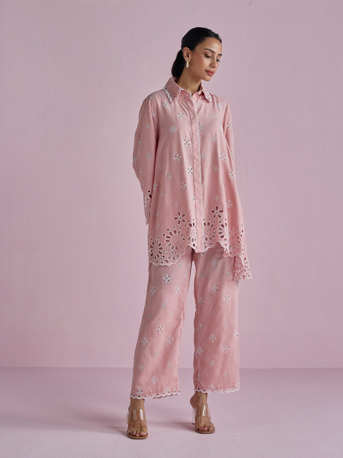 Selene Linen Pink Shirt Set
