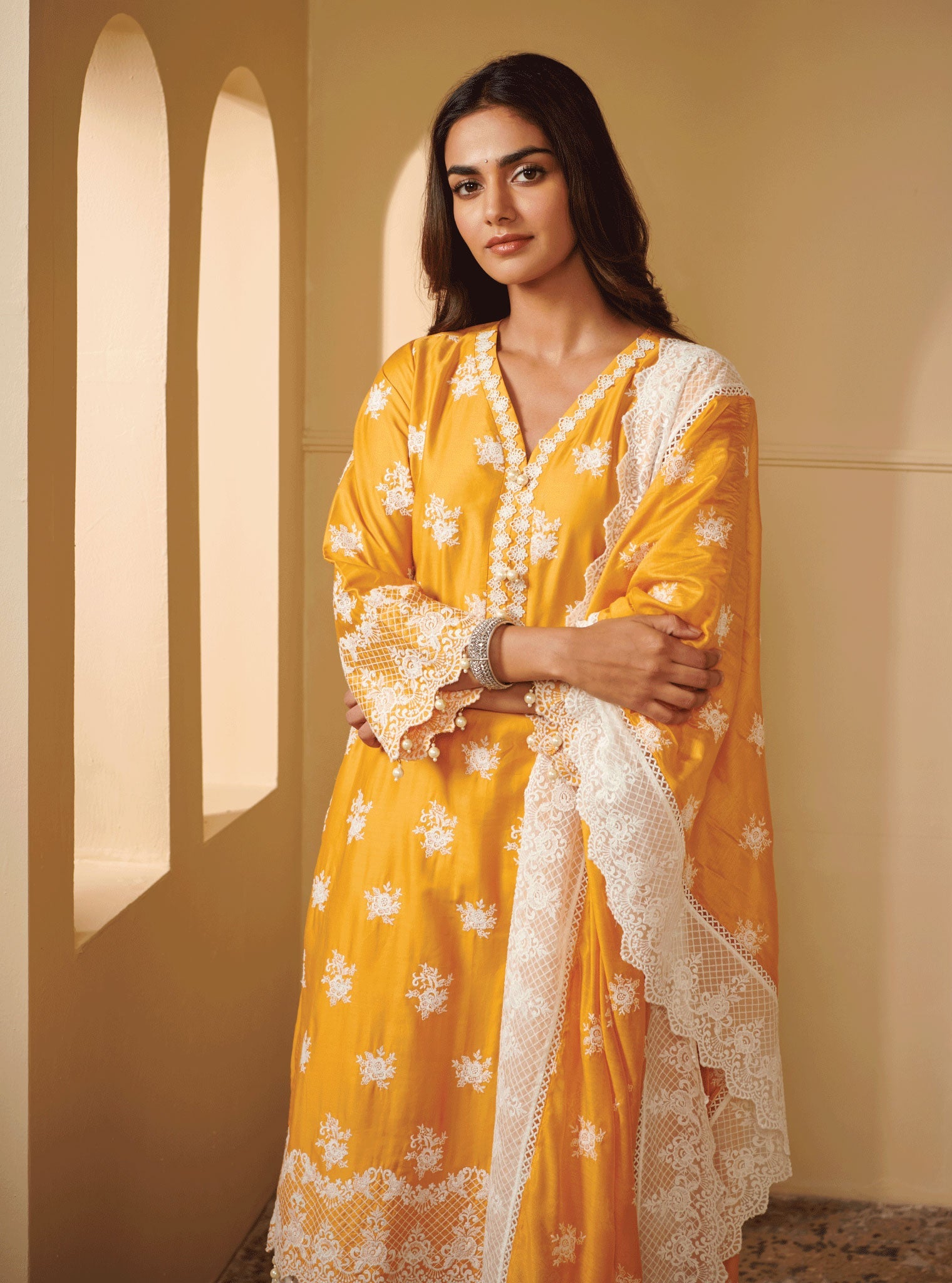 Mulmul Supima Cotton Vaigai Yellow Dupatta