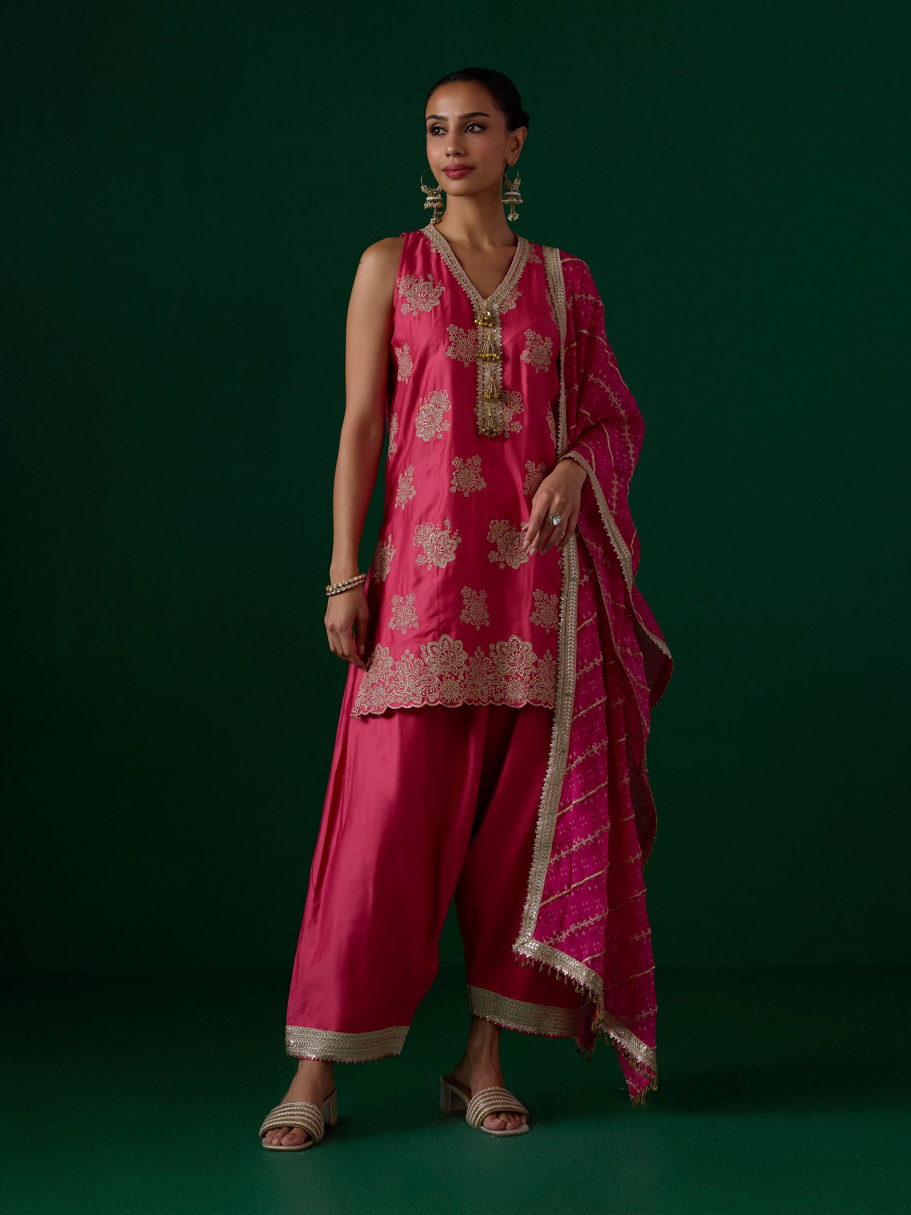 Rivaan Pima Satin Fuschia Kurta Set