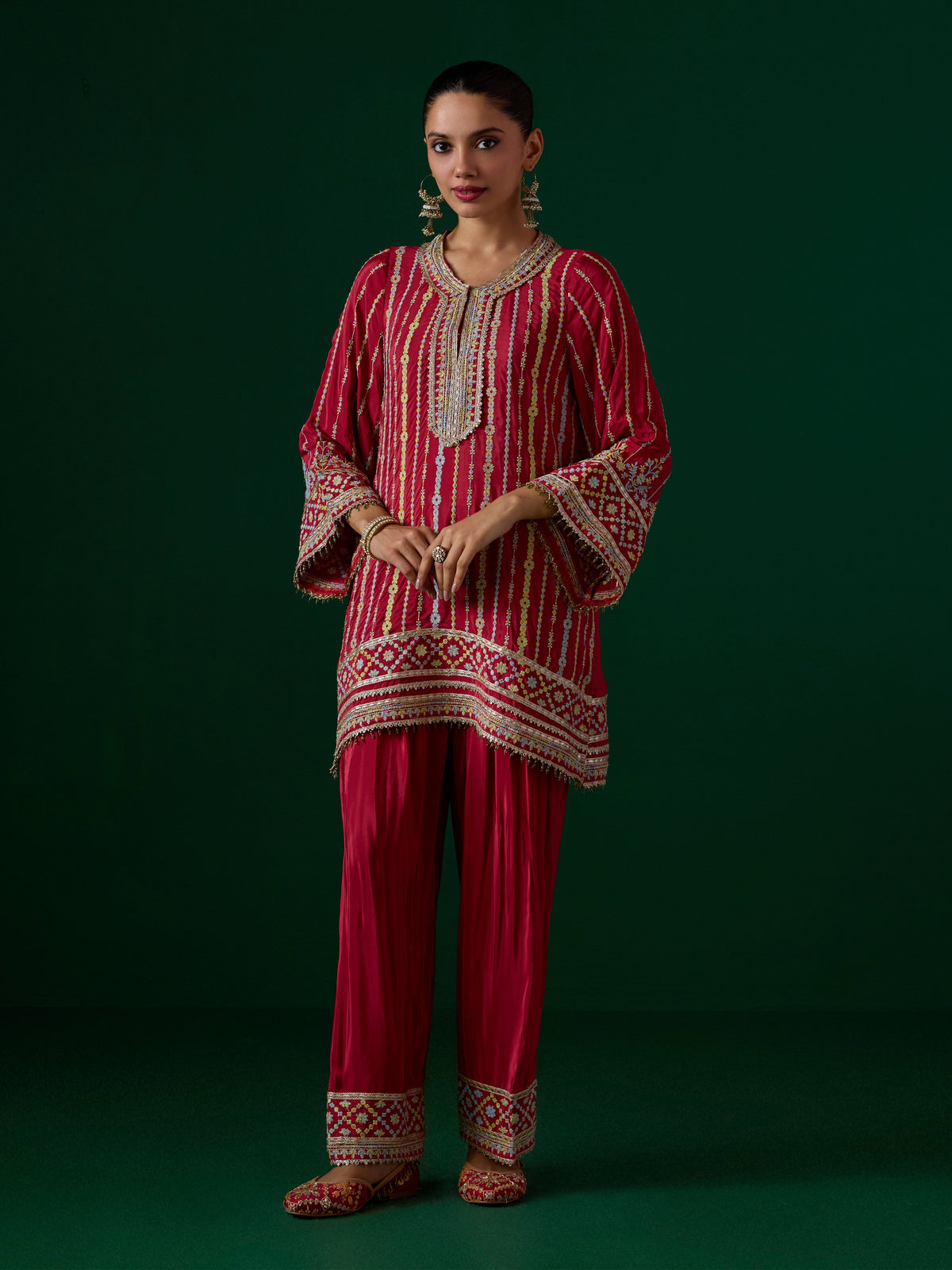 Jhumri Crepe Red Kurta Set