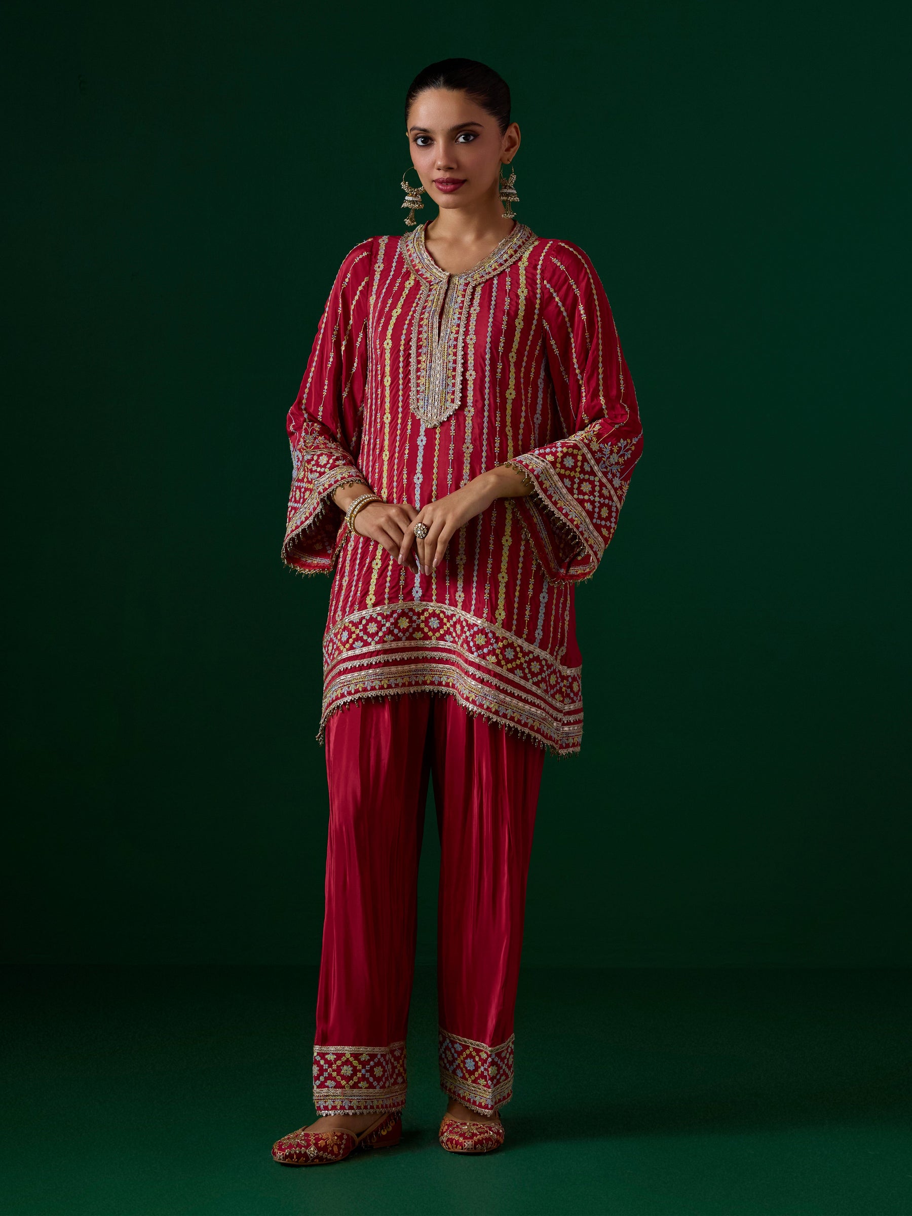 Jhumri Crepe Red Kurta Set