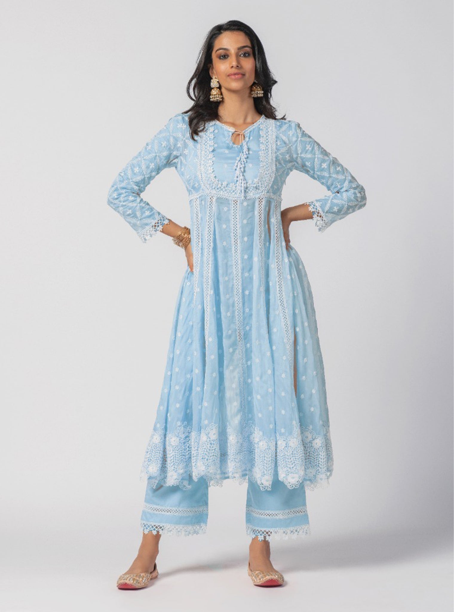 Mulmul Supima Cotton Valerie Blue Pant